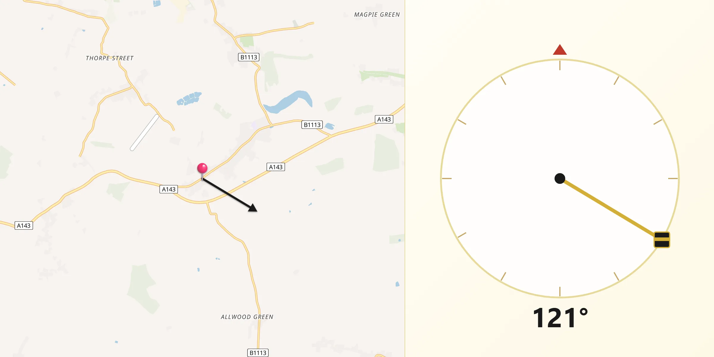 Qibla Direction from Rickinghall