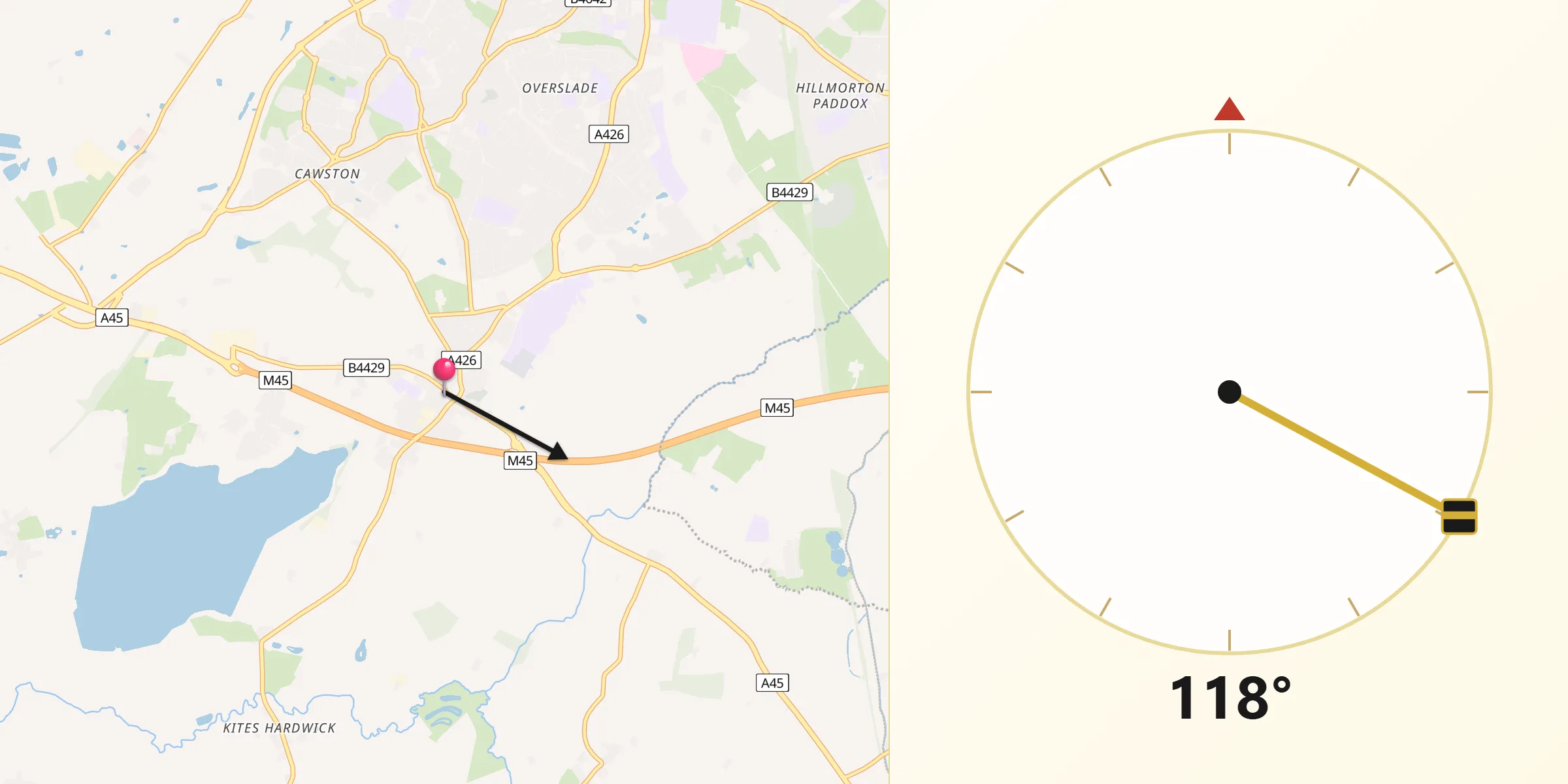 Qibla Direction from Dunchurch