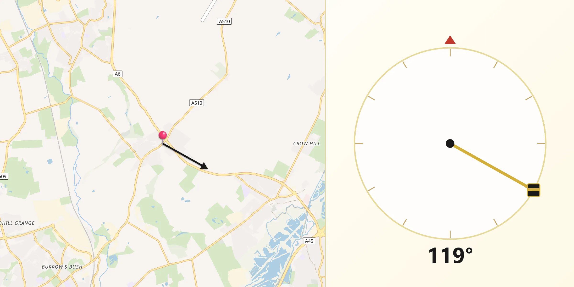 Qibla Direction from Finedon