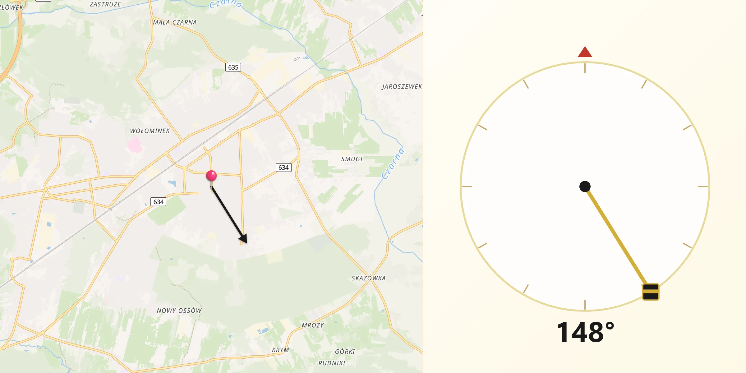 Kierunek Qibla z Wołomin