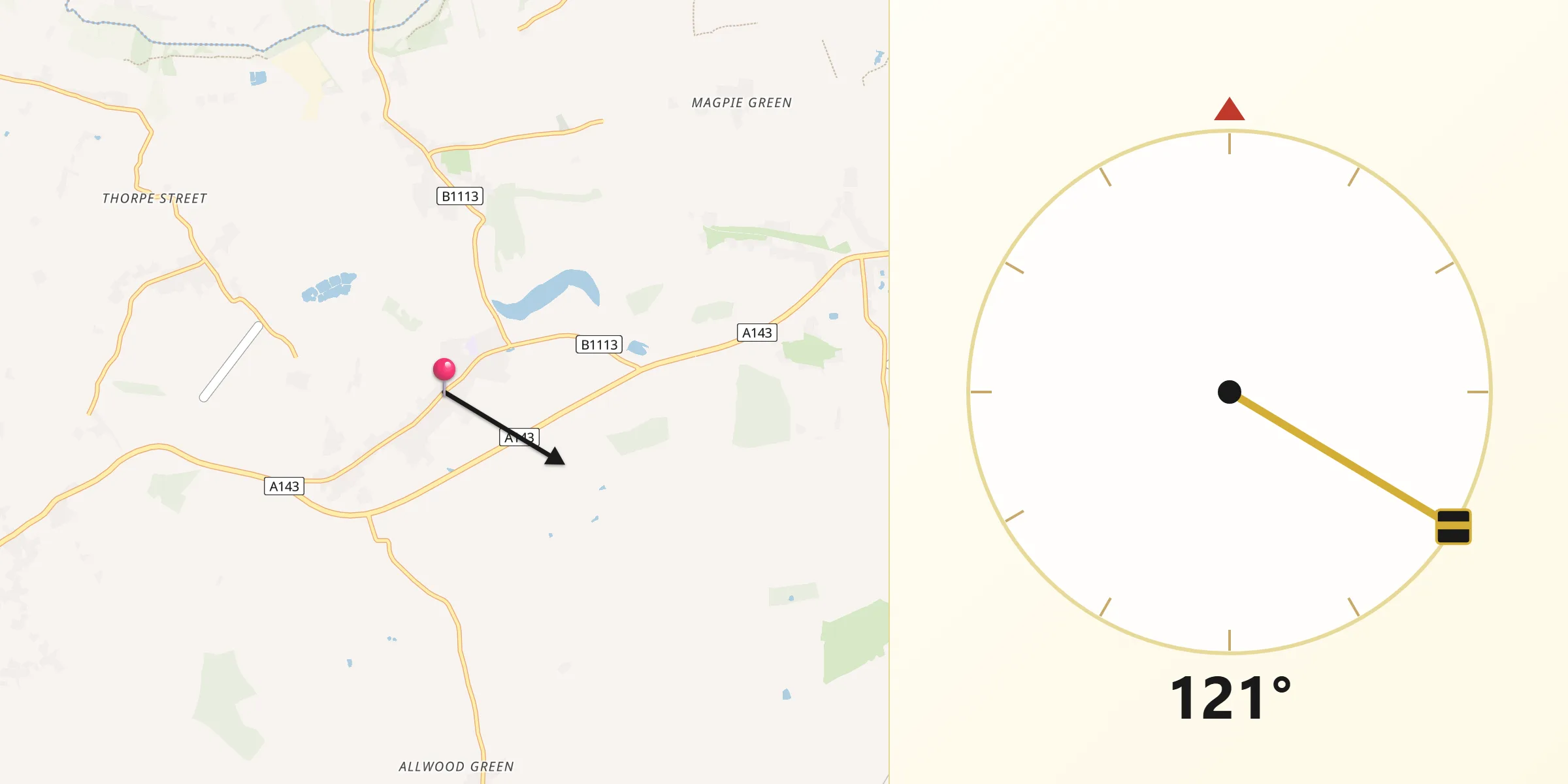 Qibla Direction from Botesdale