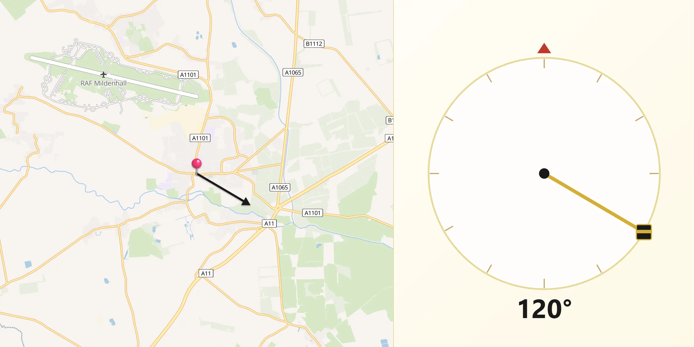 Qibla Direction from Mildenhall