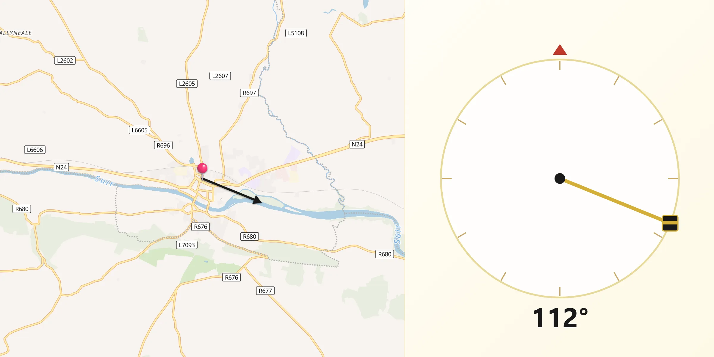 Qibla Direction from Carrick-on-Suir