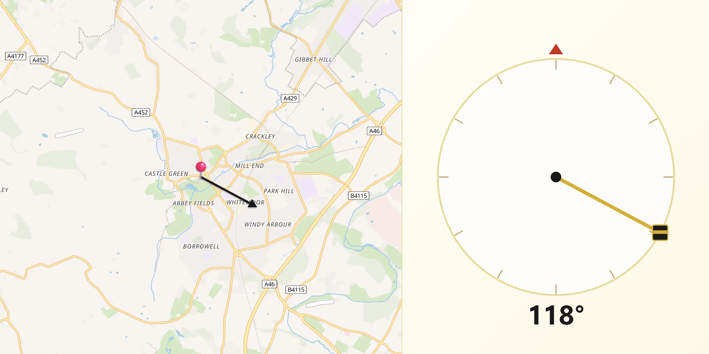 Qibla Direction from Kenilworth