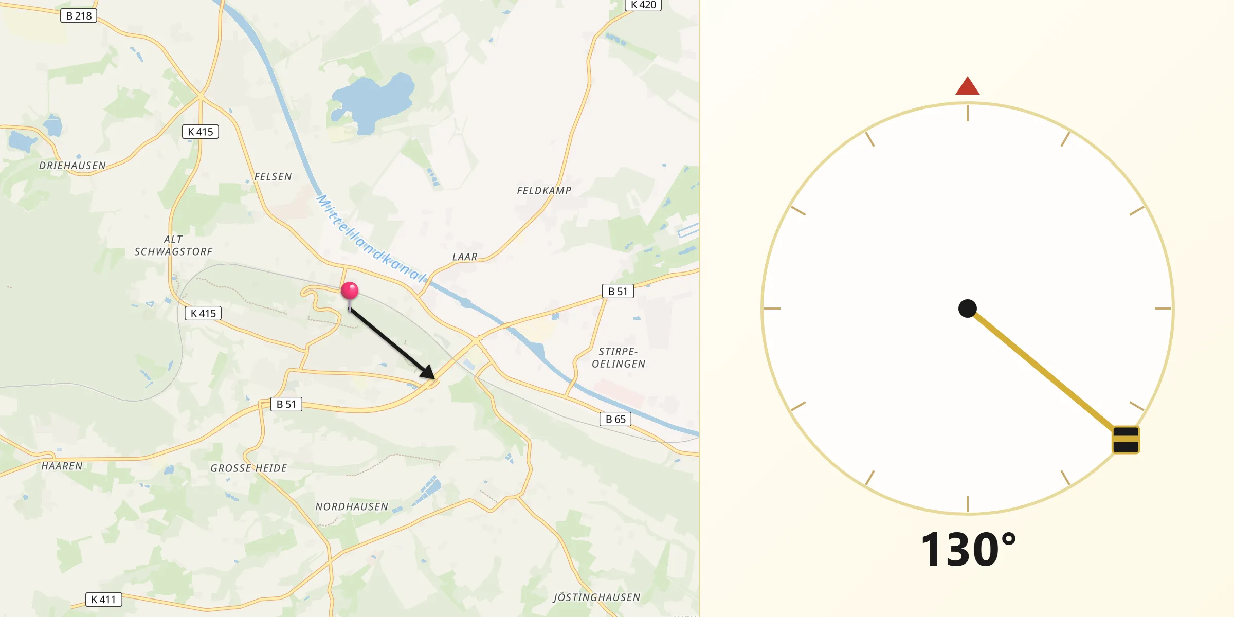 Qibla-Richtung von Ostercappeln
