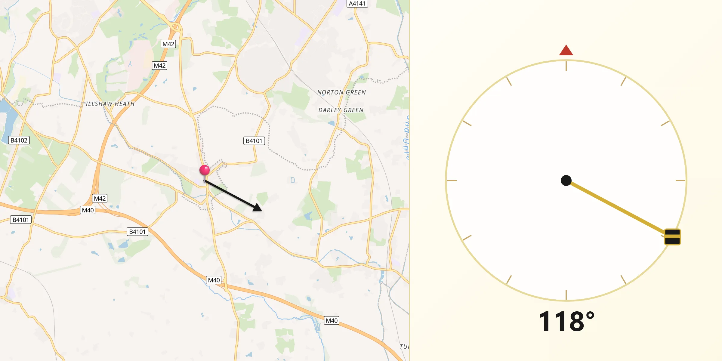 Qibla Direction from Hockley Heath