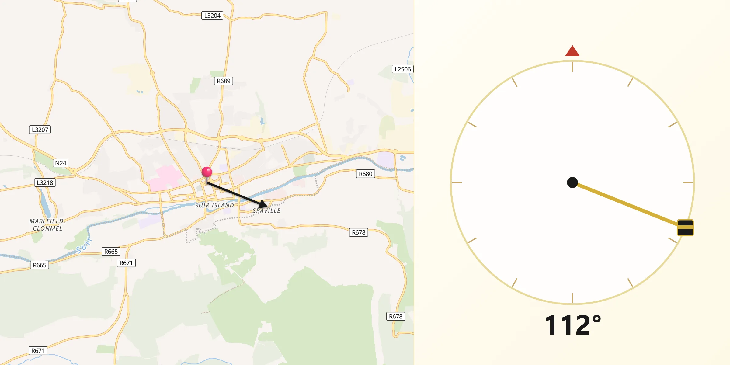 Qibla Direction from Clonmel