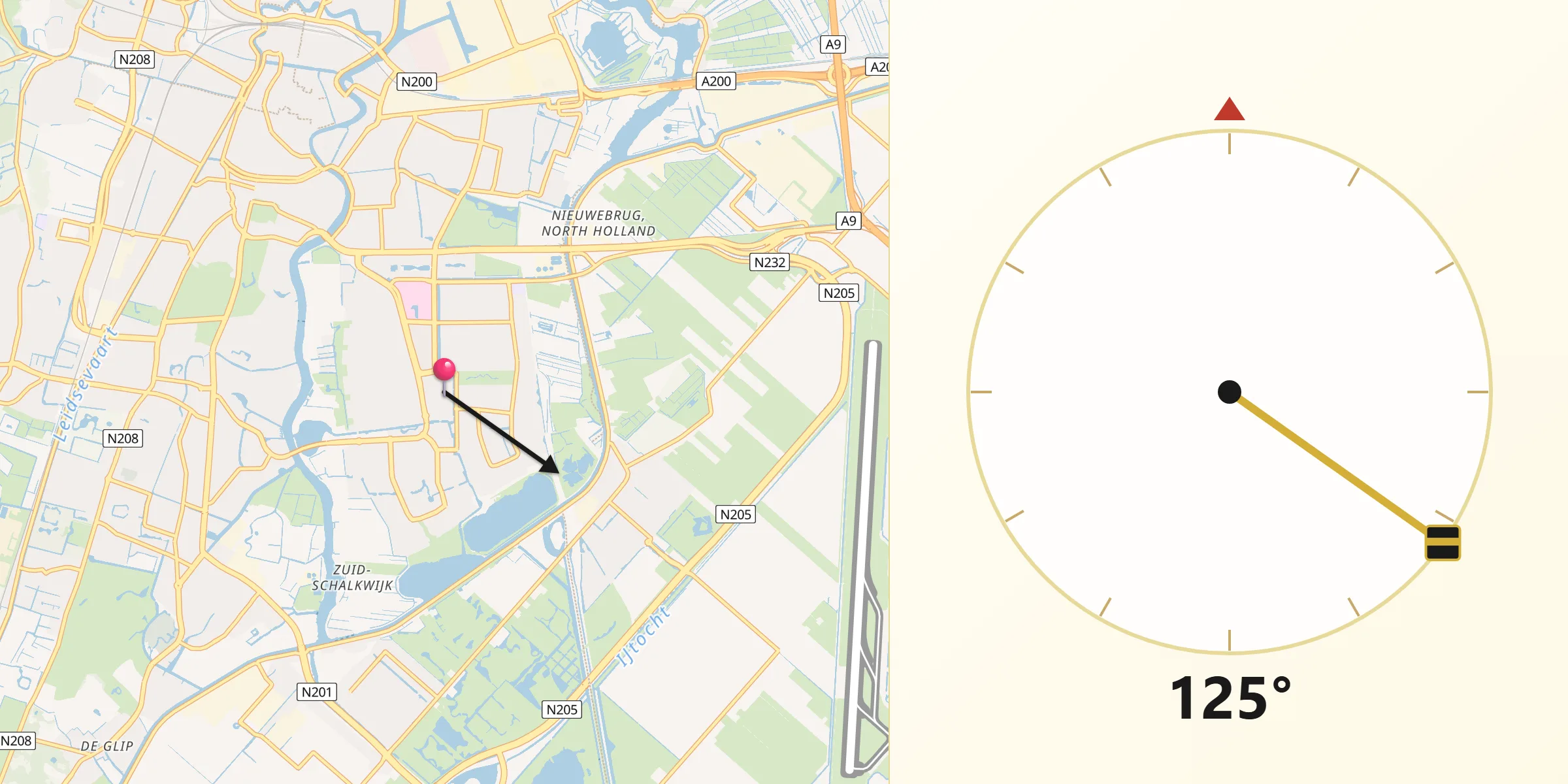 Qibla Richting vanaf Schalkwijk