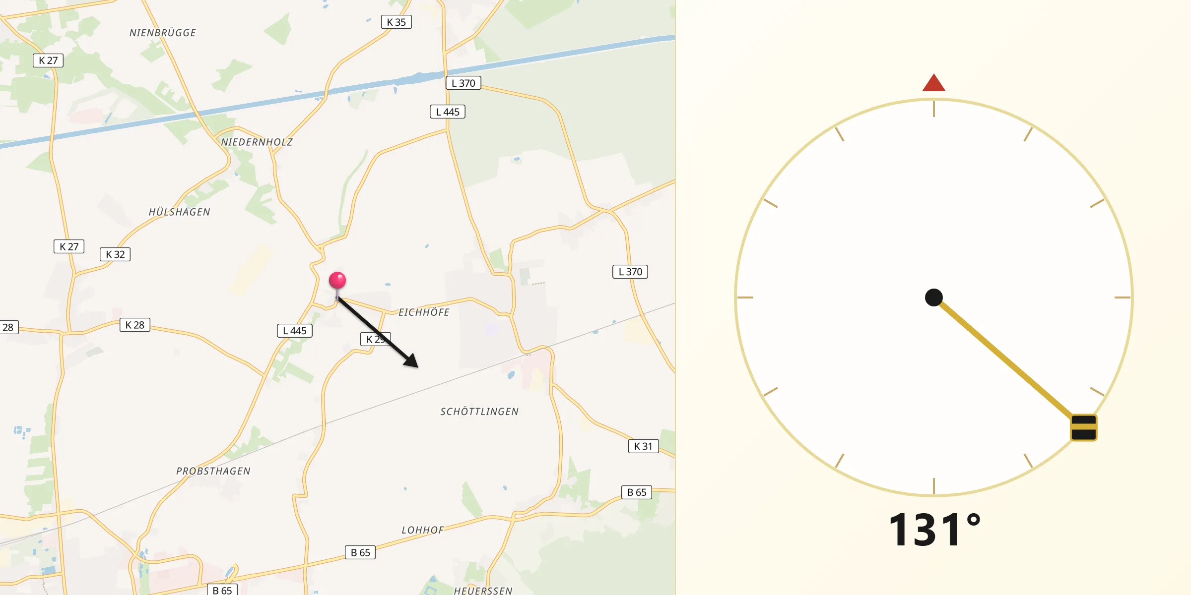 Qibla-Richtung von Lüdersfeld