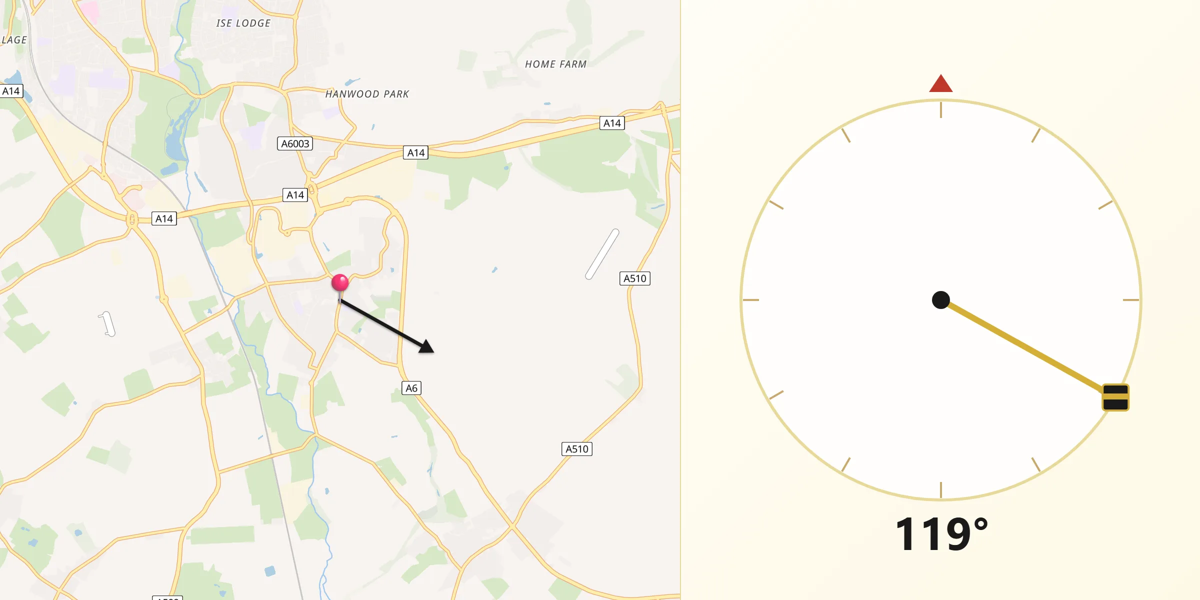 Qibla Direction from Burton Latimer