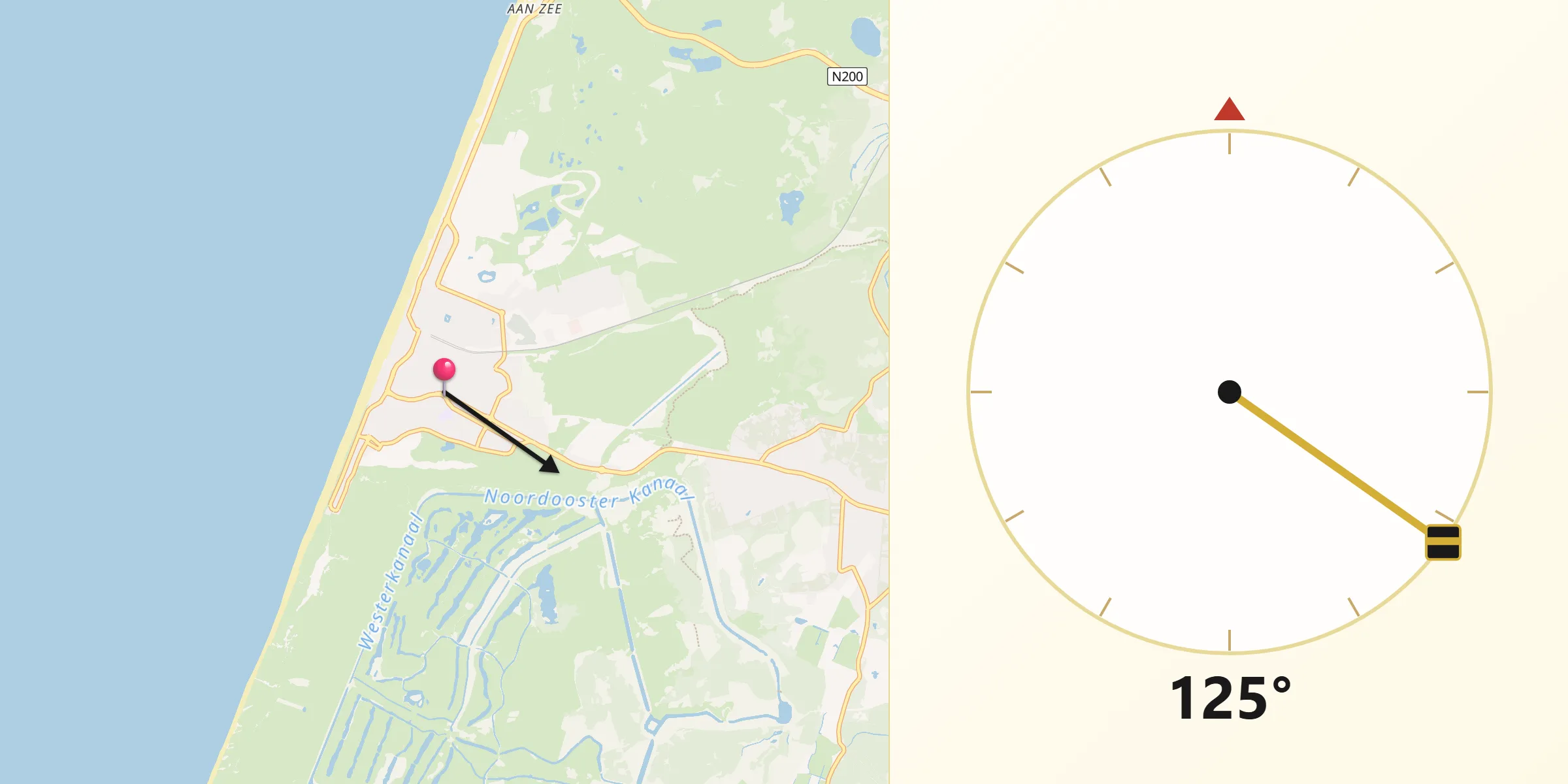 Qibla Richting vanaf Zandvoort