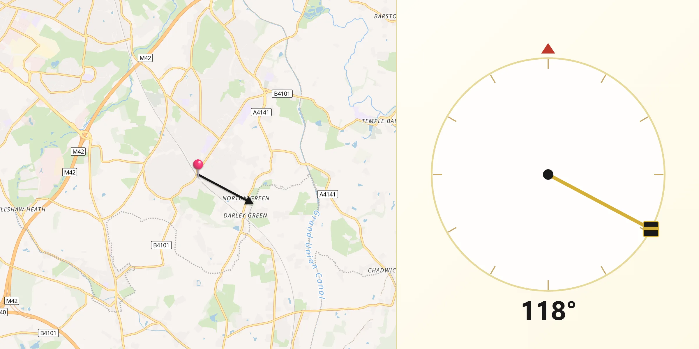 Qibla Direction from Dorridge