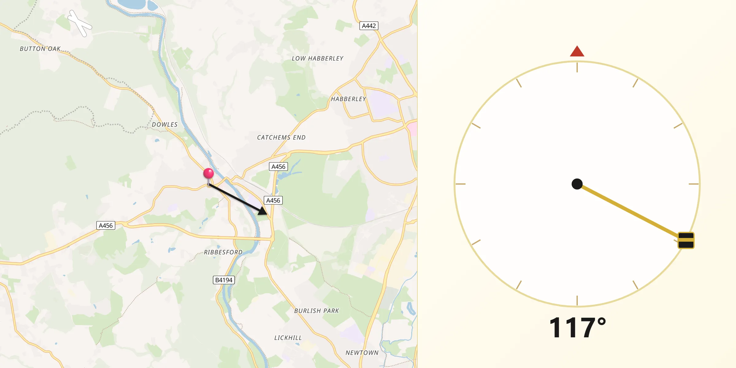 Qibla Direction from Bewdley