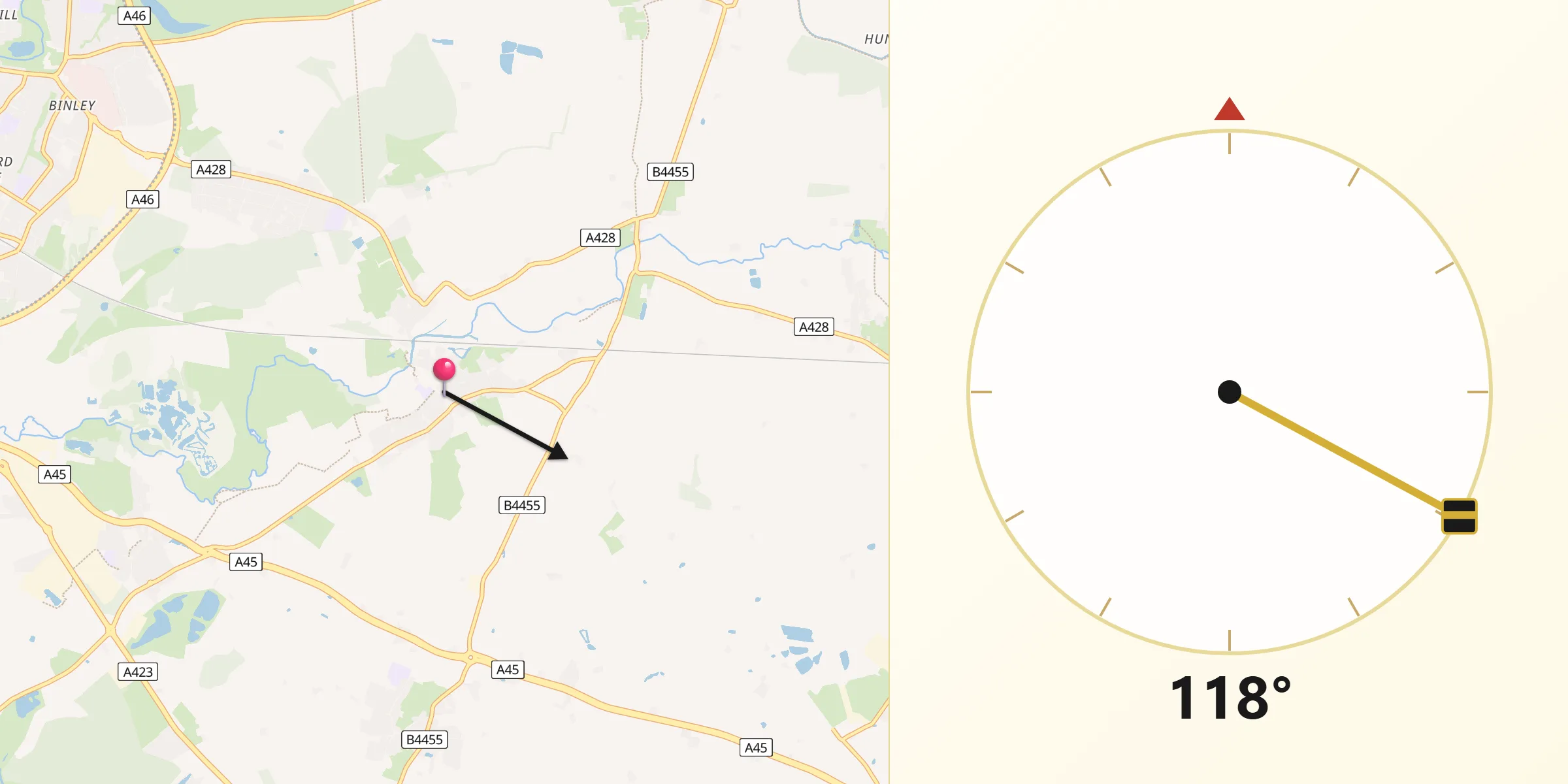 Qibla Direction from Wolston