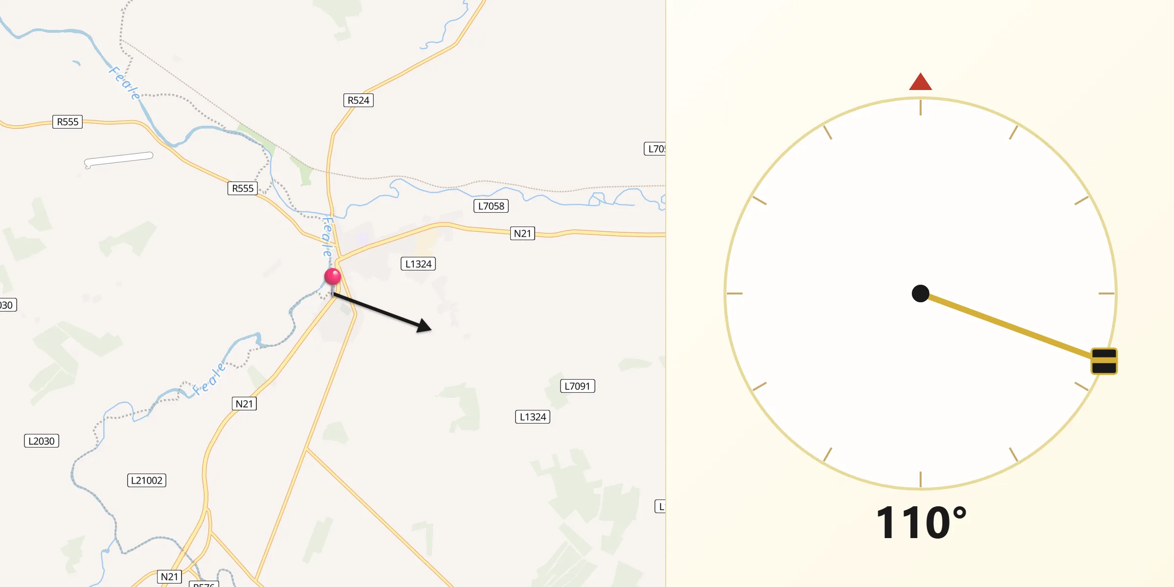 Qibla Direction from Abbeyfeale