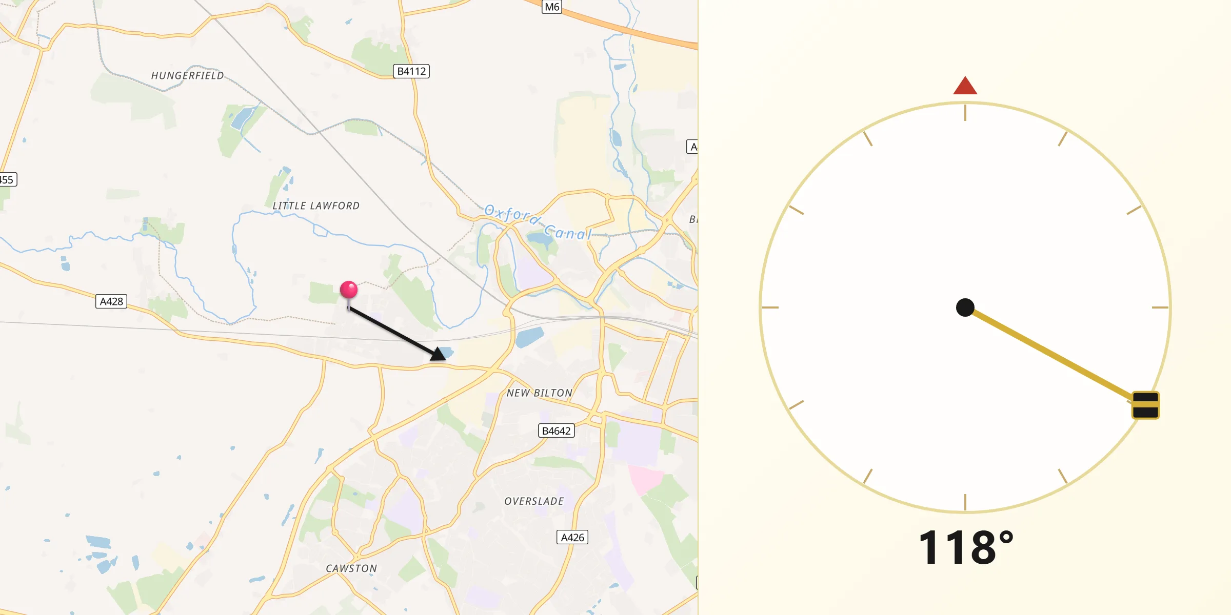 Qibla Direction from Long Lawford