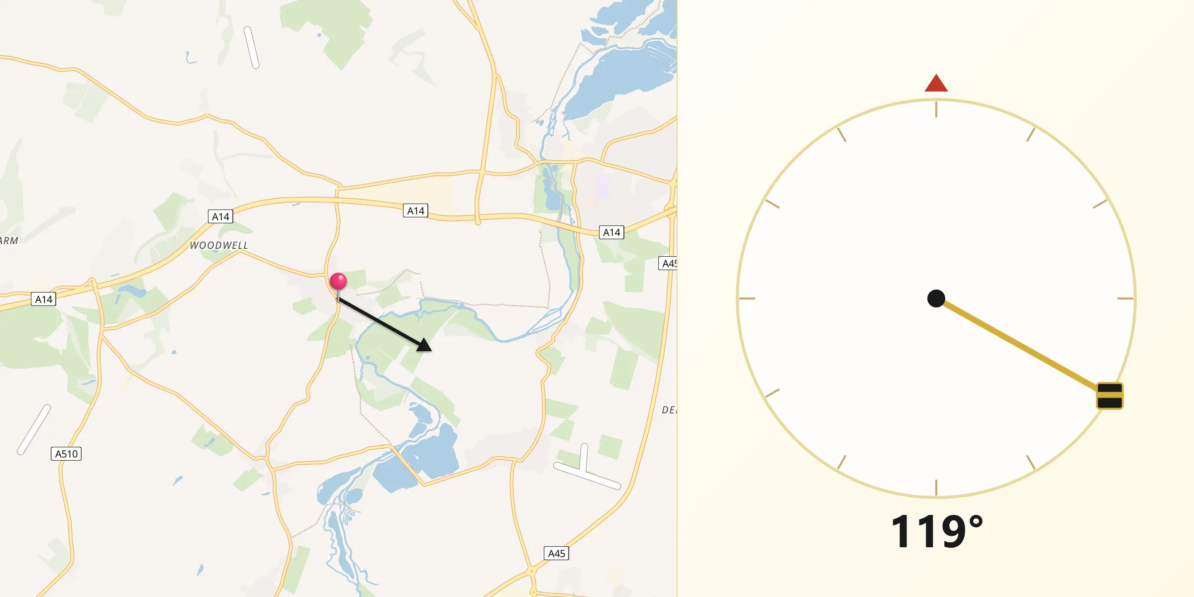Qibla Direction from Woodford