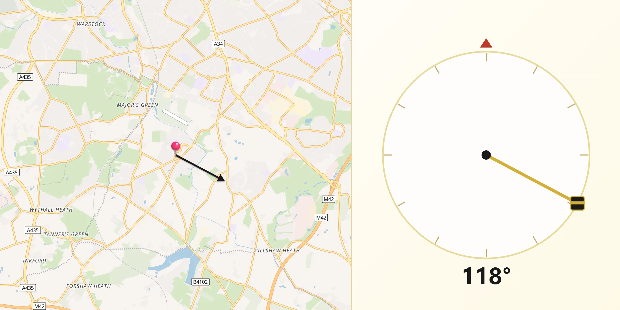 Qibla Direction from Dickens Heath