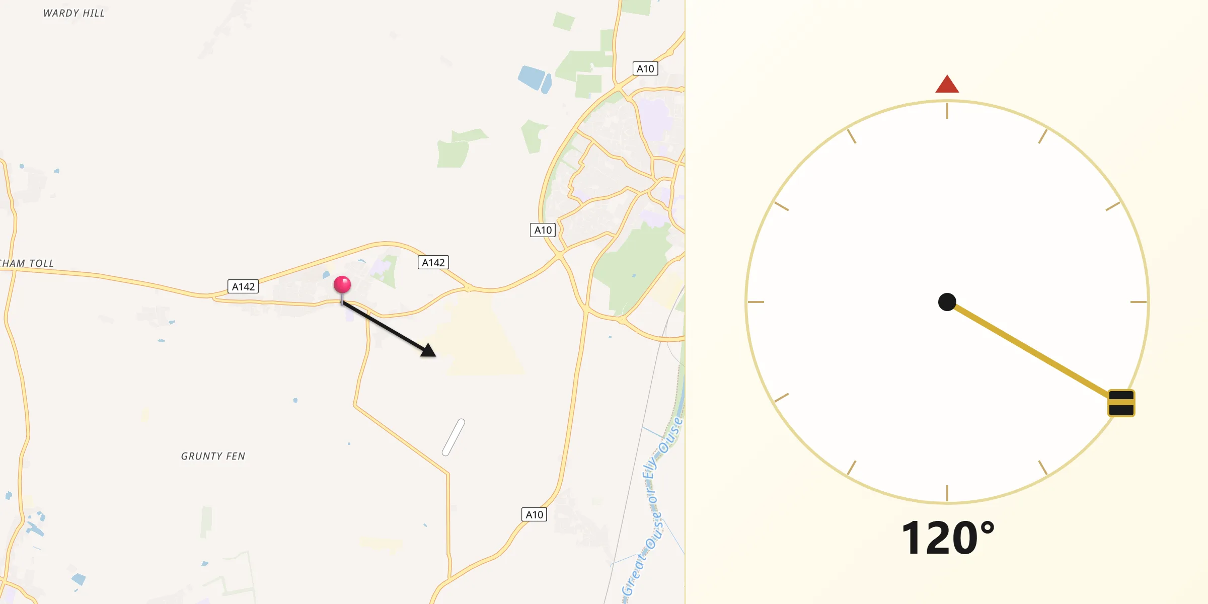 Qibla Direction from Witchford