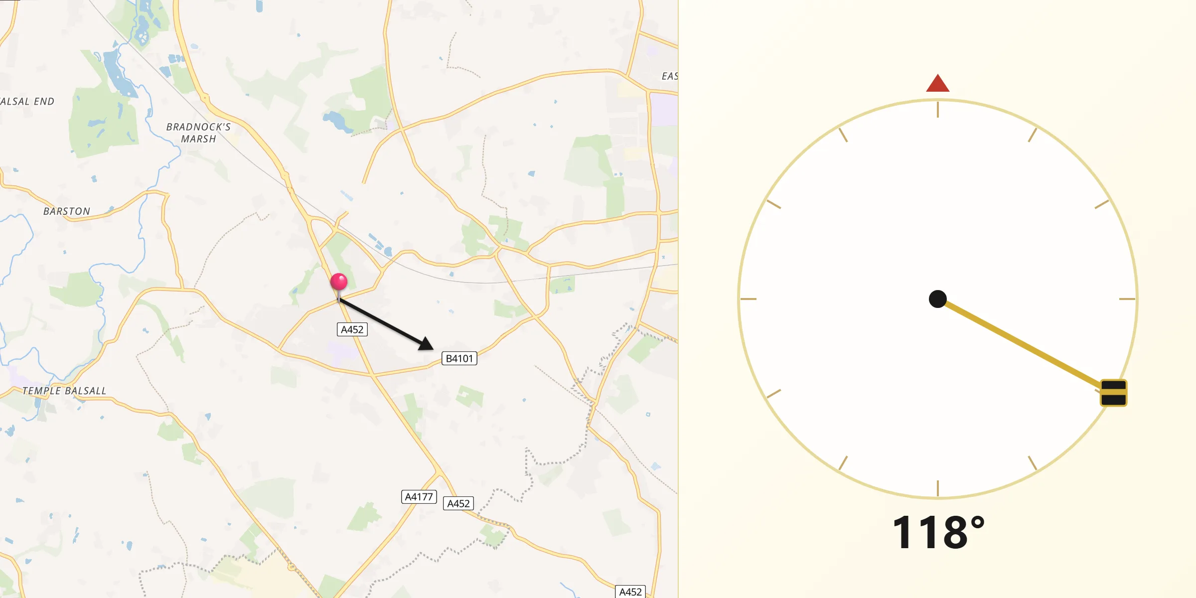 Qibla Direction from Balsall Common
