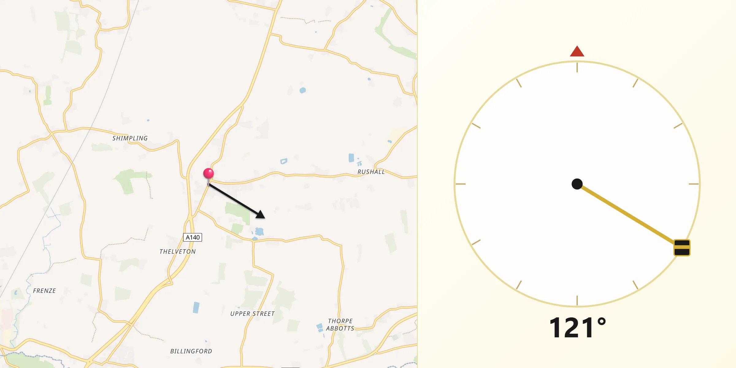 Qibla Direction from Dickleburgh