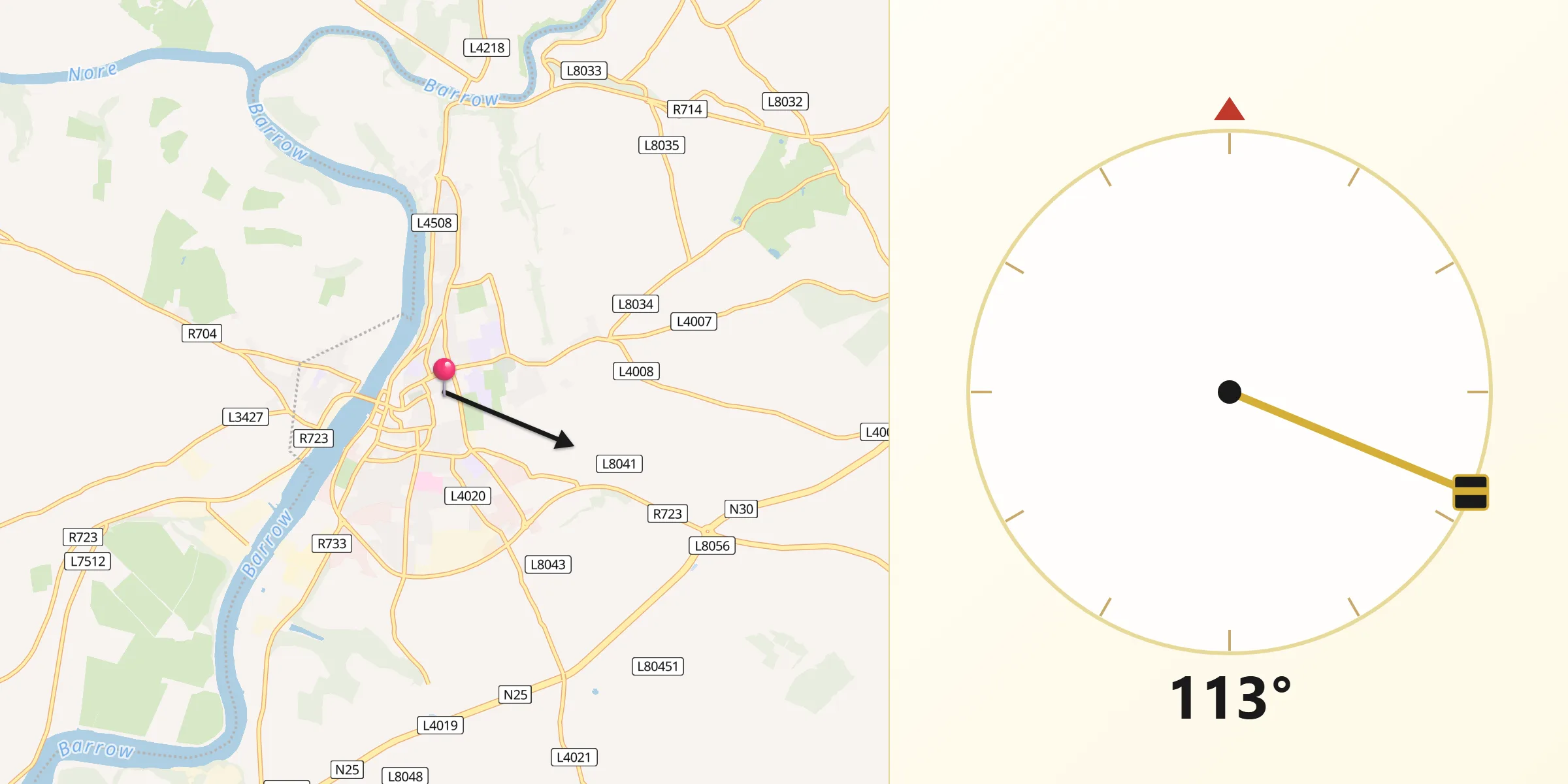 Qibla Direction from New Ross