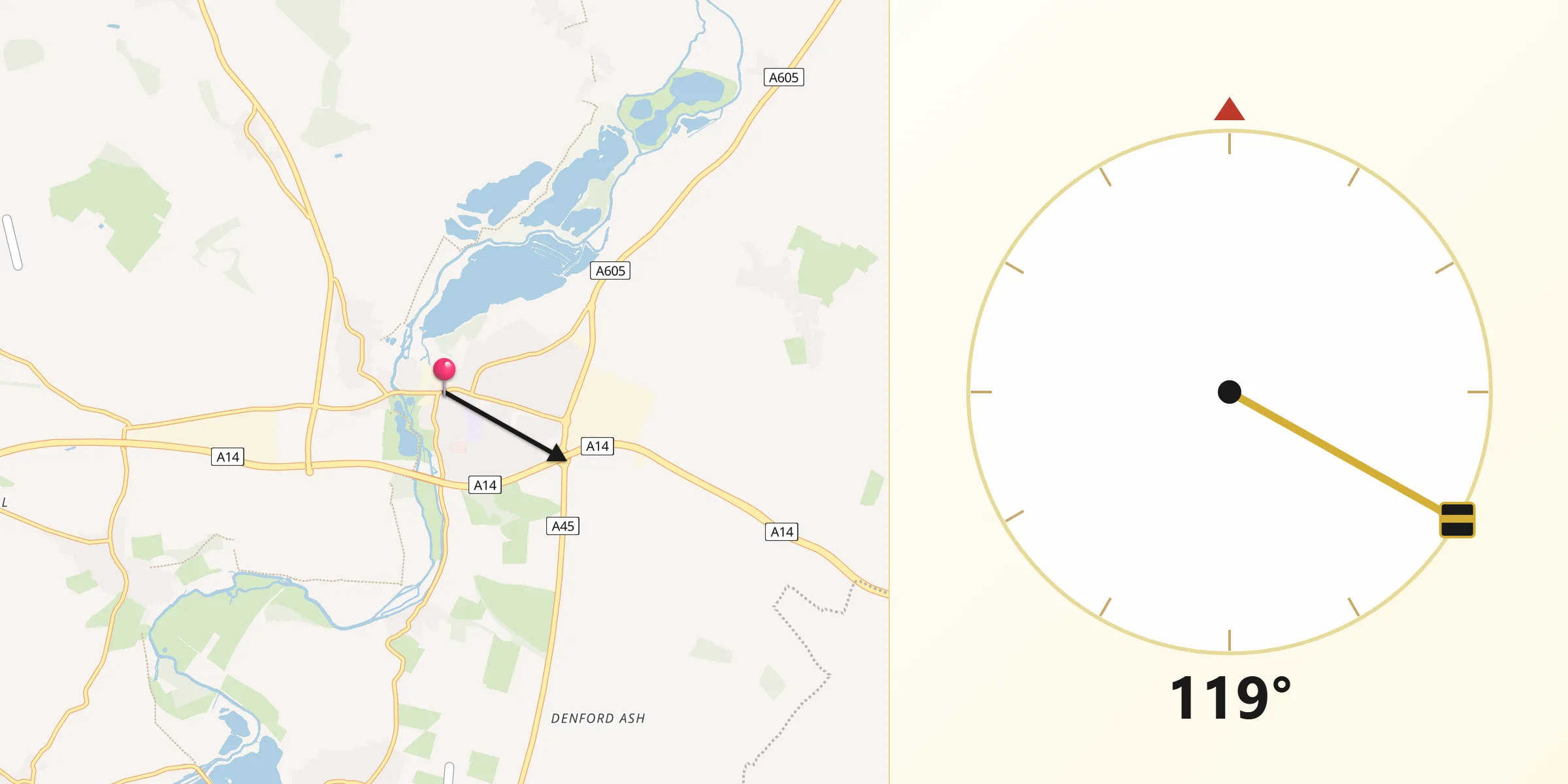 Qibla Direction from Thrapston