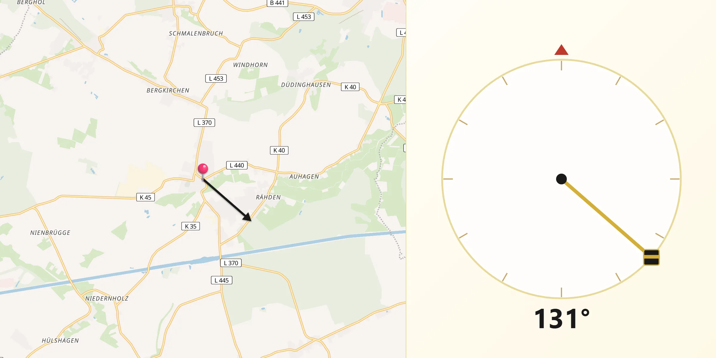 Qibla-Richtung von Sachsenhagen
