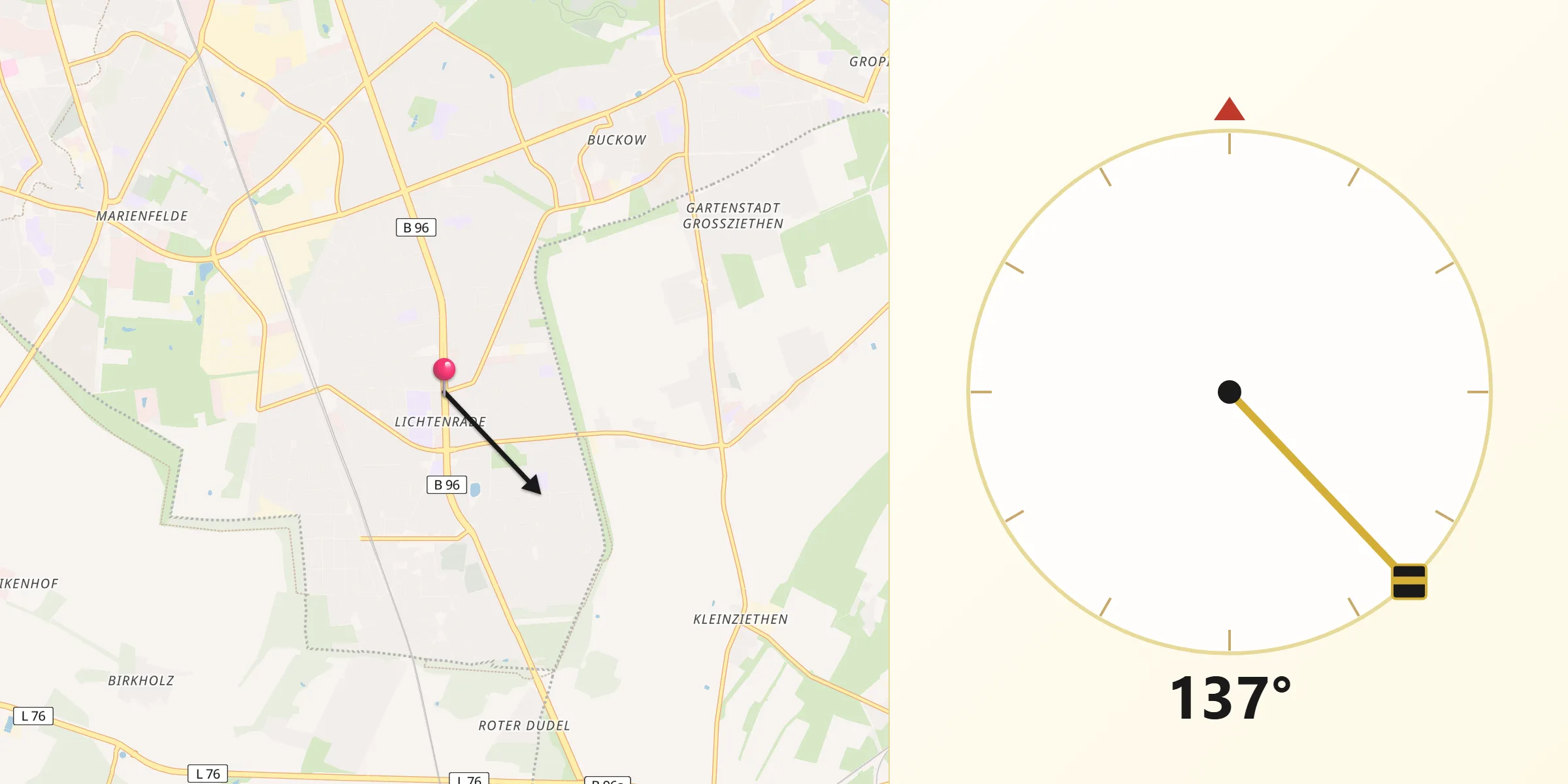 Qibla-Richtung von Berlin-Lichtenrade