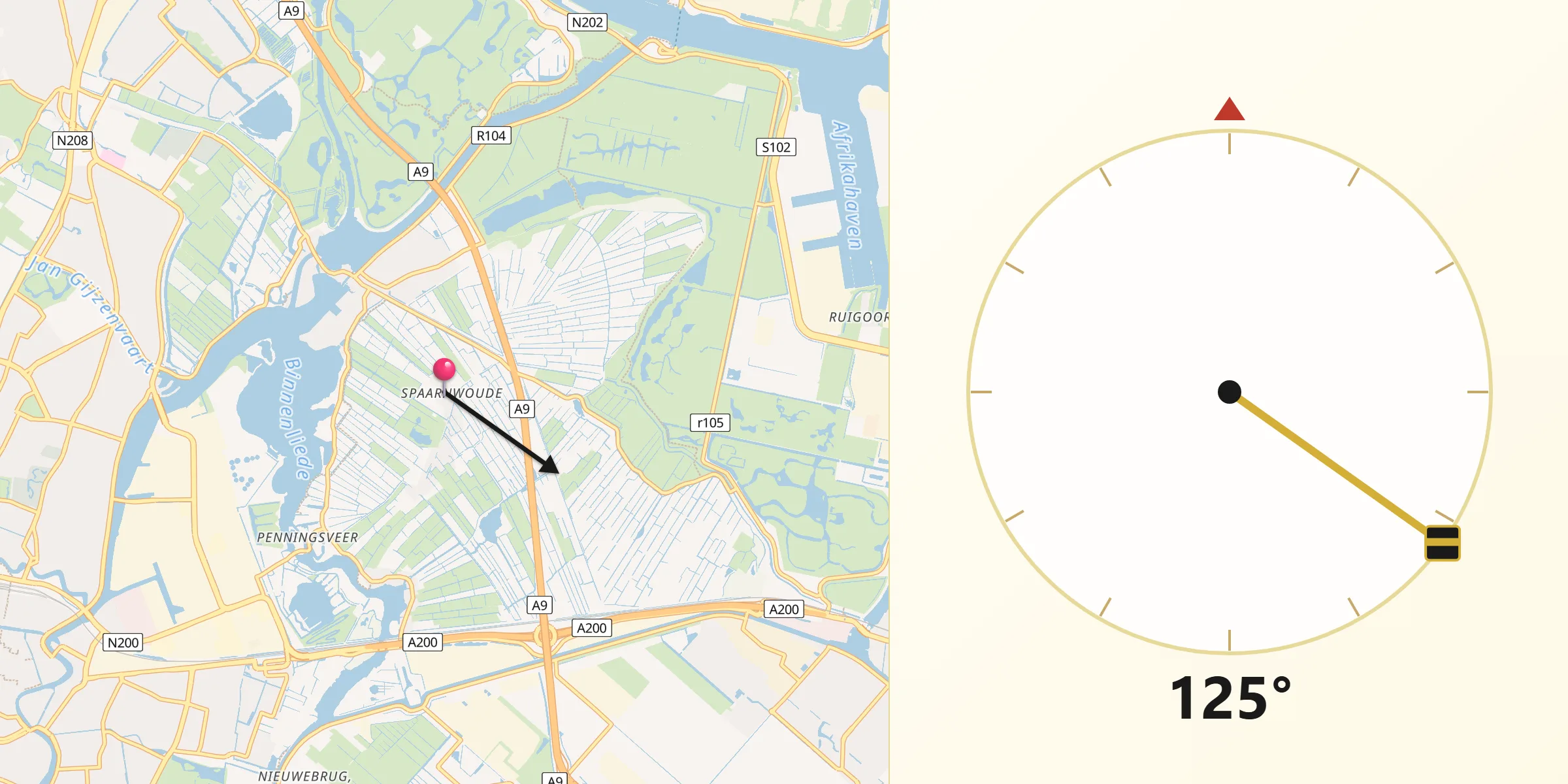 Qibla Richting vanaf Spaarnwoude