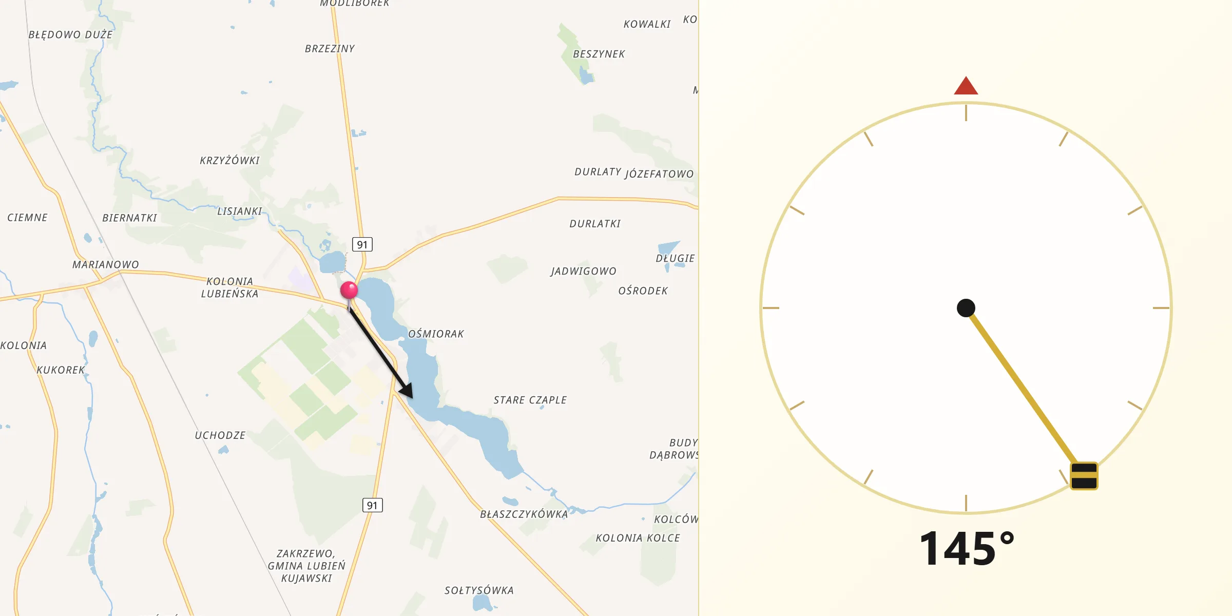 Kierunek Qibla z Lubień Kujawski