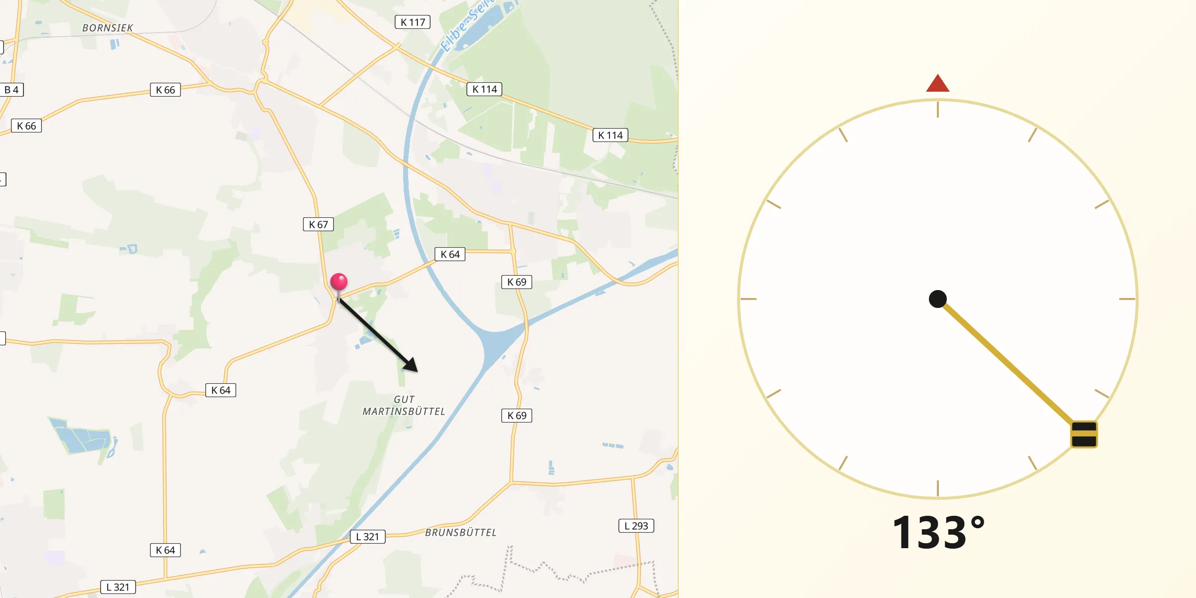 Qibla-Richtung von Wasbüttel
