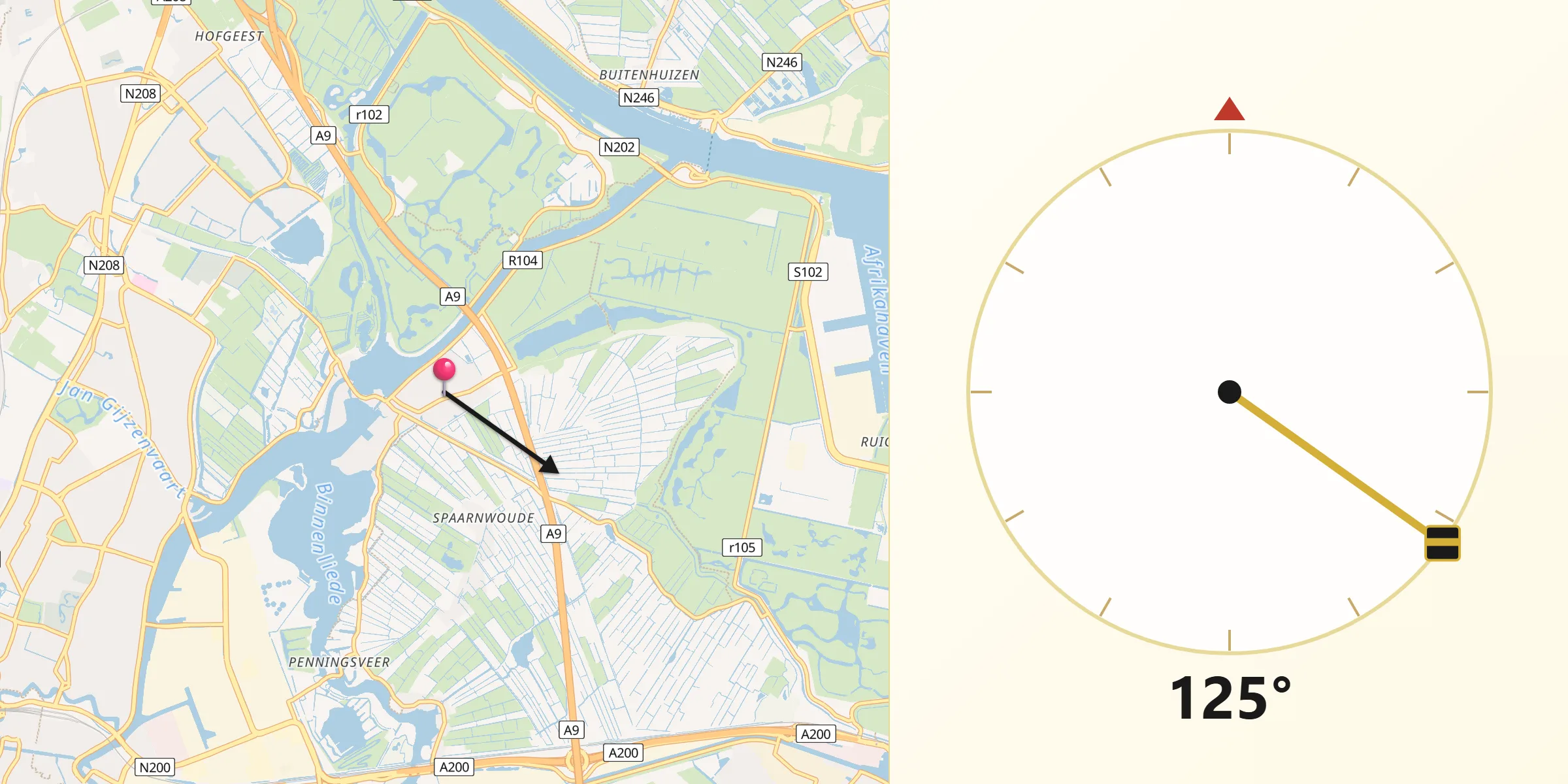 Qibla Richting vanaf Spaarndam-Oost