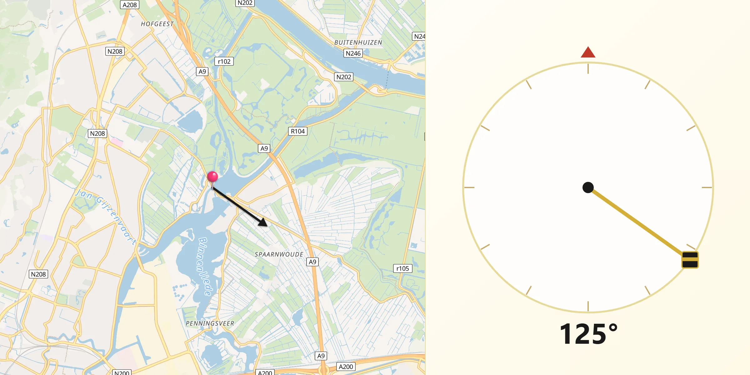 Qibla Richting vanaf Spaarndam-West