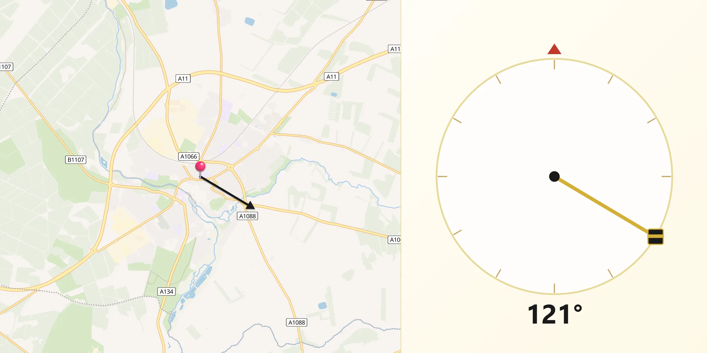 Qibla Direction from Thetford
