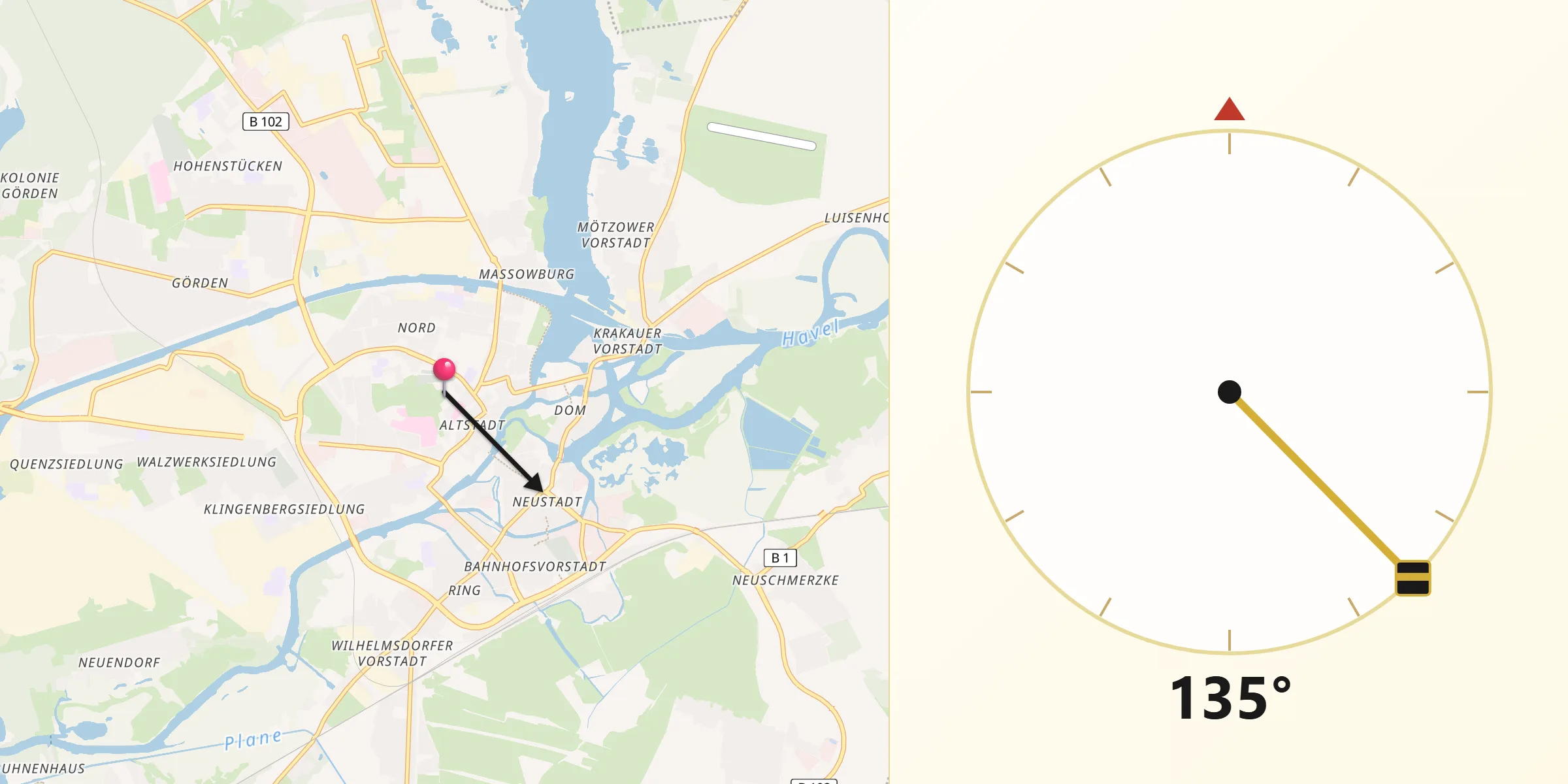 Qibla-Richtung von Brandenburg an der Havel