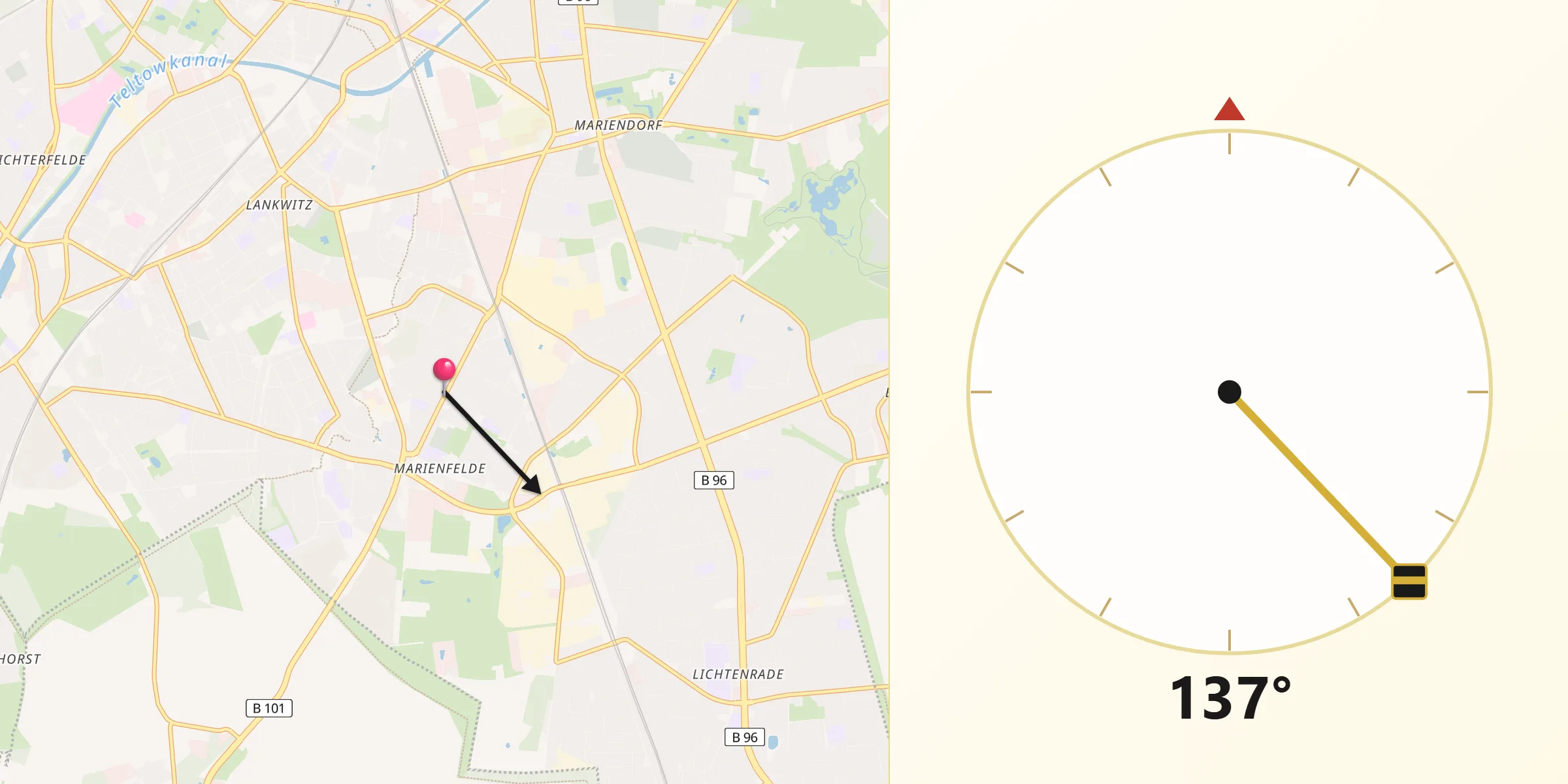 Qibla-Richtung von Berlin-Marienfelde