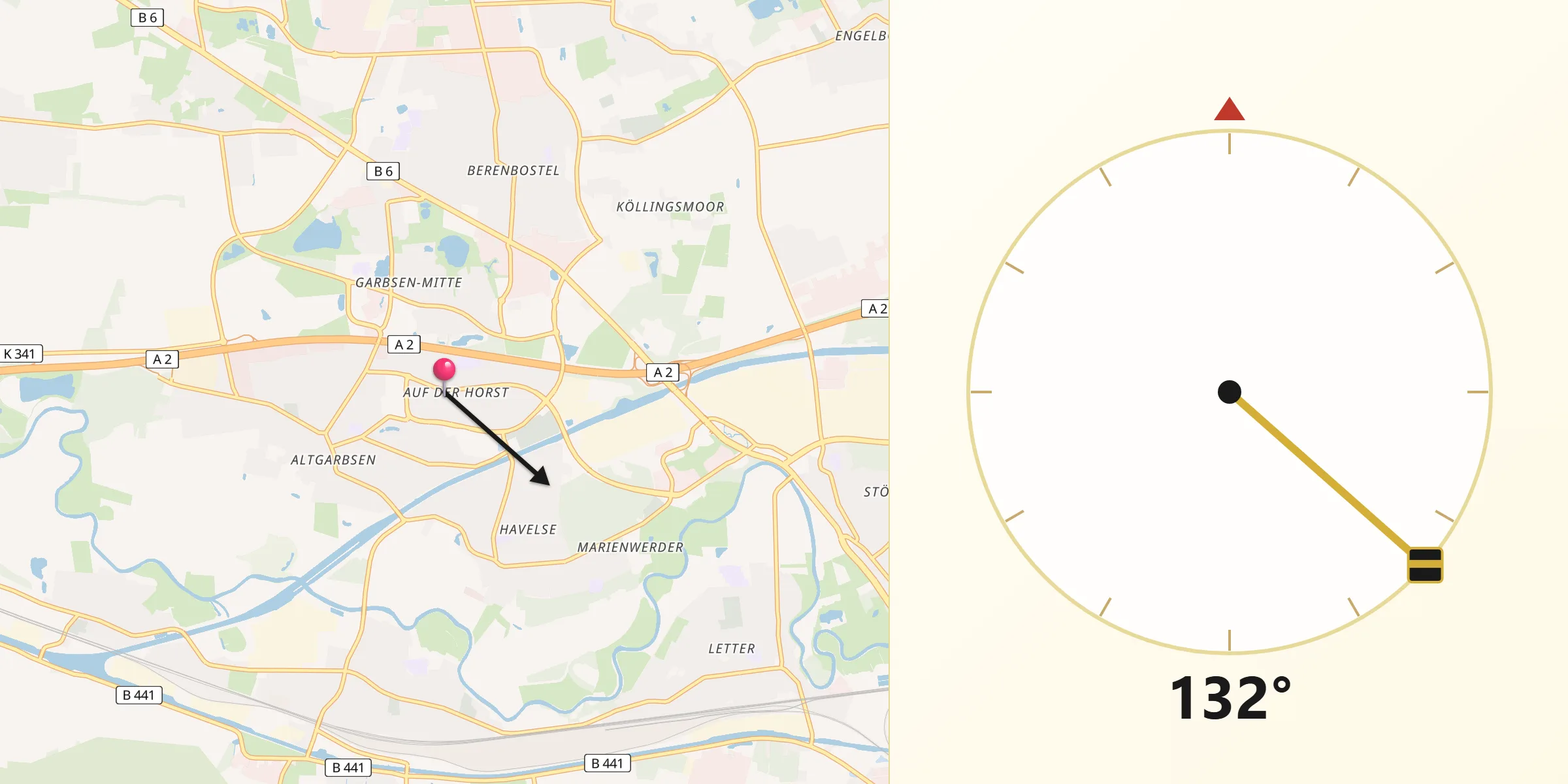 Qibla-Richtung von Auf der Horst