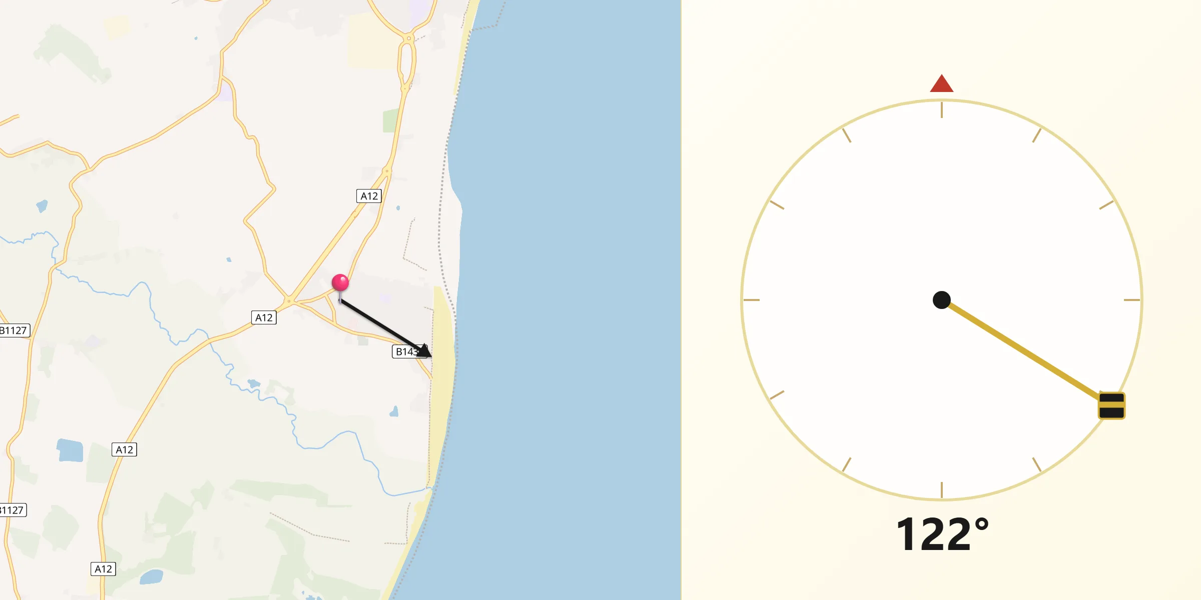 Qibla Direction from Kessingland