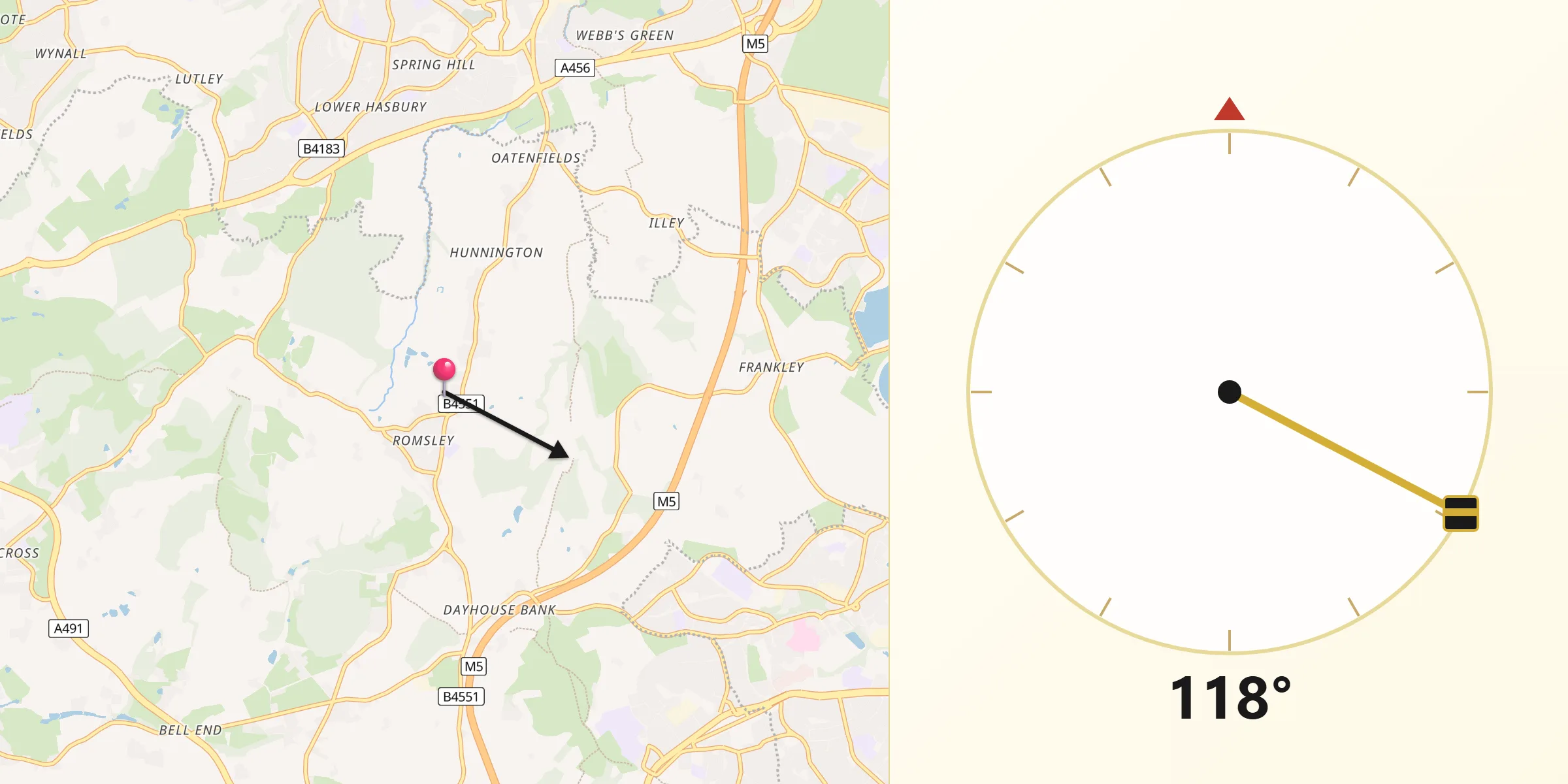Qibla Direction from Romsley