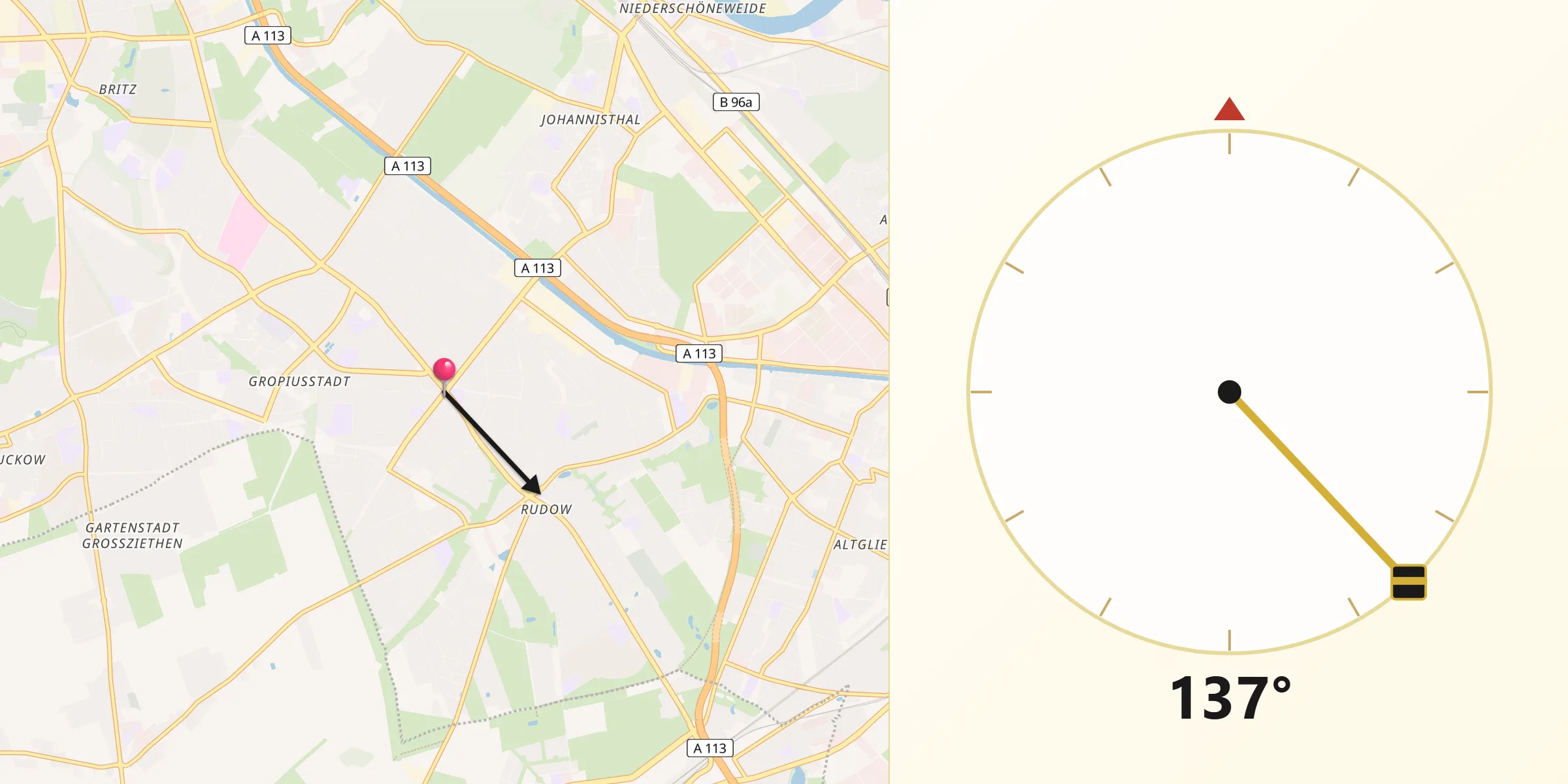 Qibla-Richtung von Berlin-Rudow