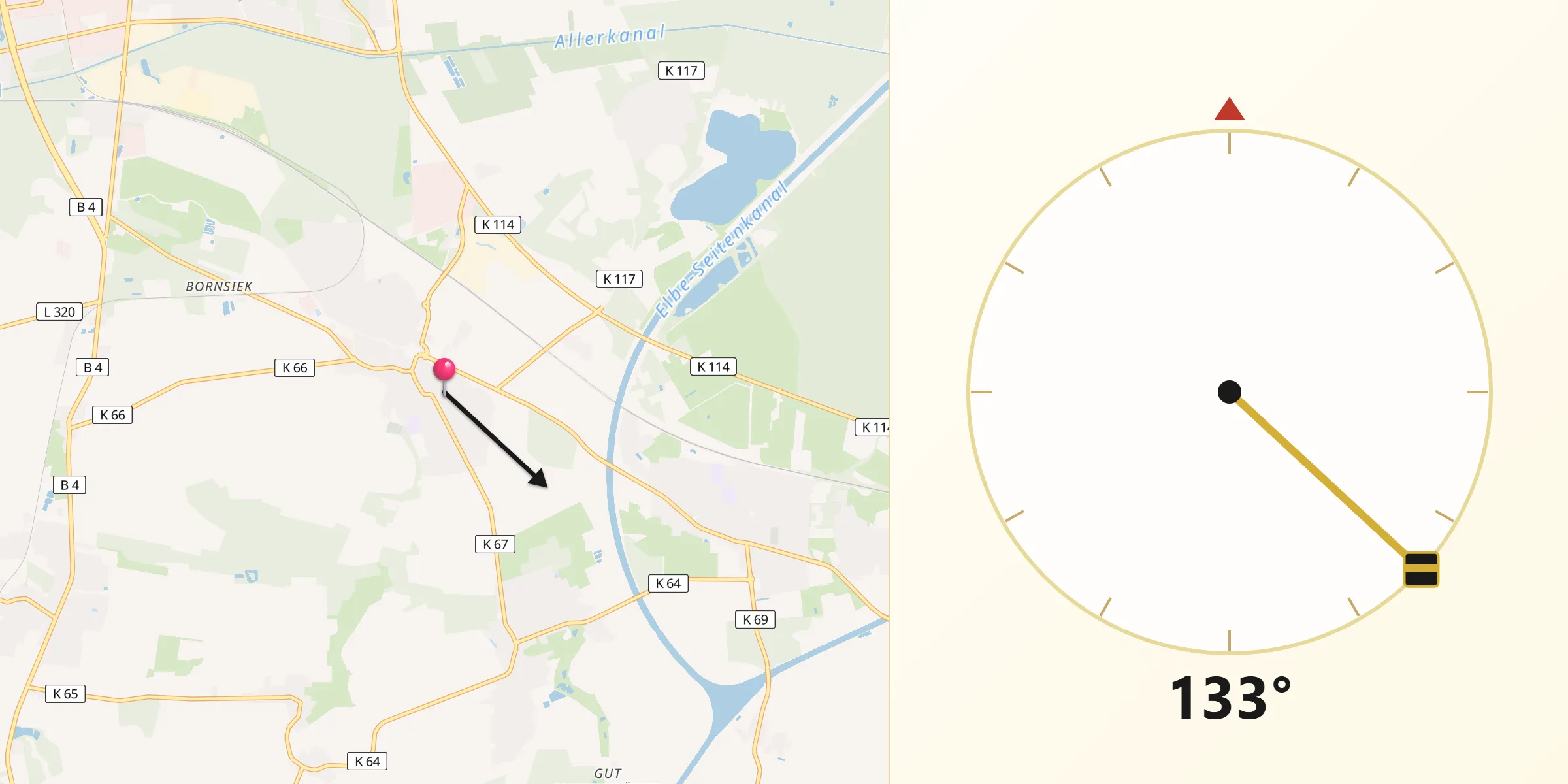 Qibla-Richtung von Isenbüttel