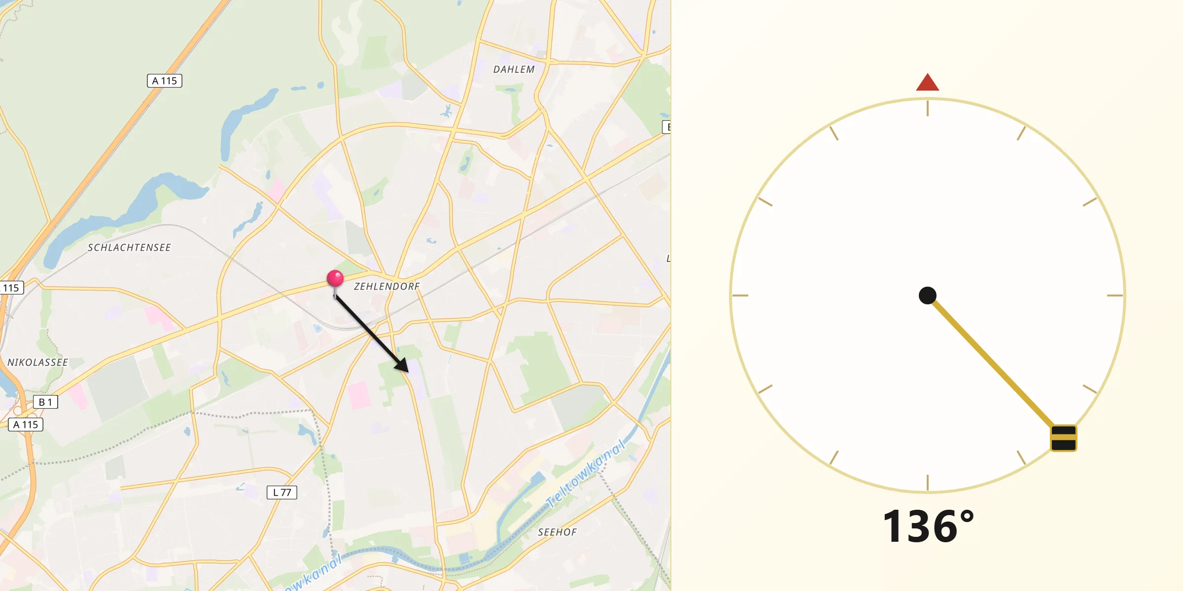 Qibla-Richtung von Zehlendorf