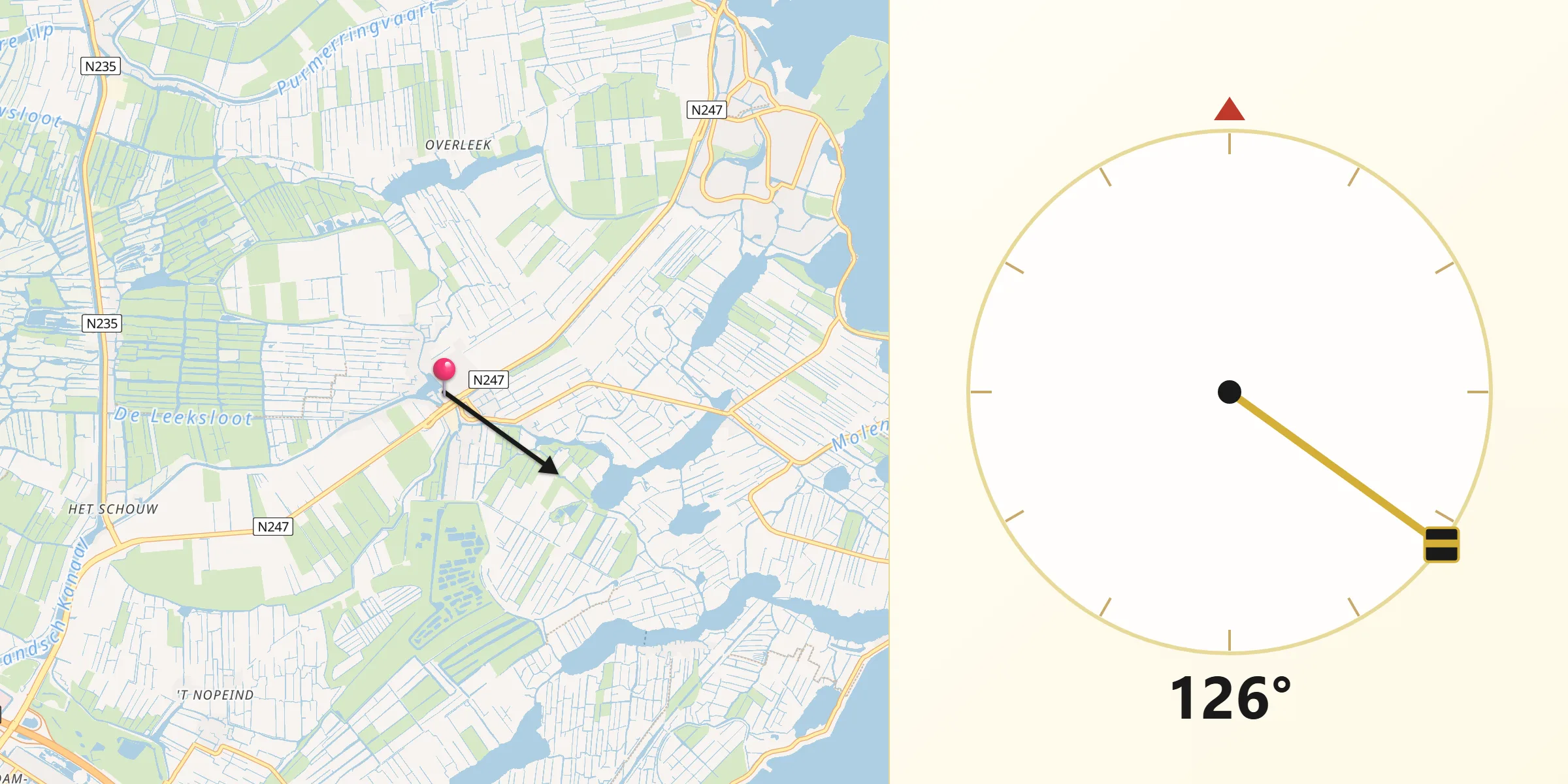 Qibla Richting vanaf Broek in Waterland
