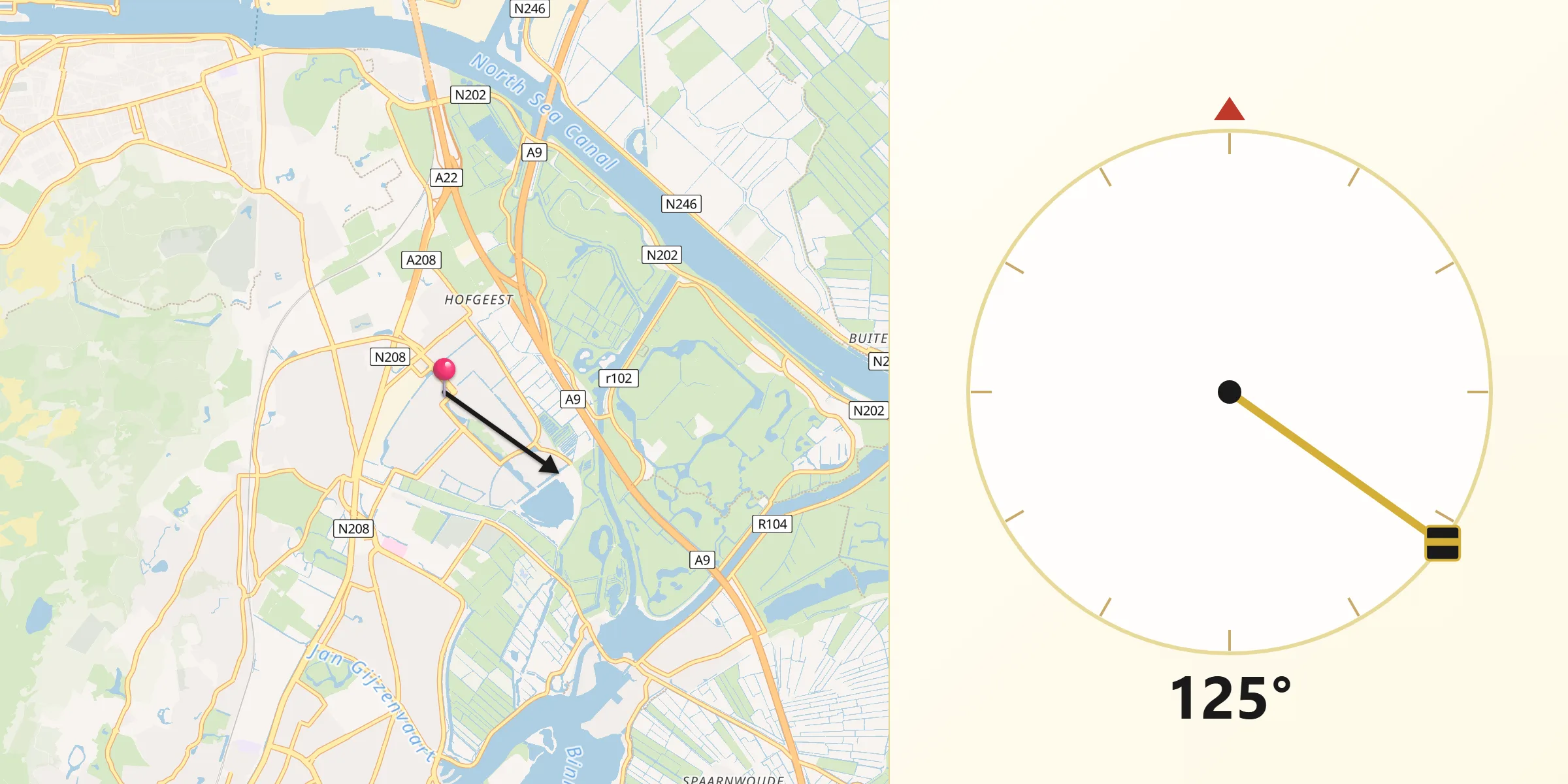 Qibla Richting vanaf Velserbroek