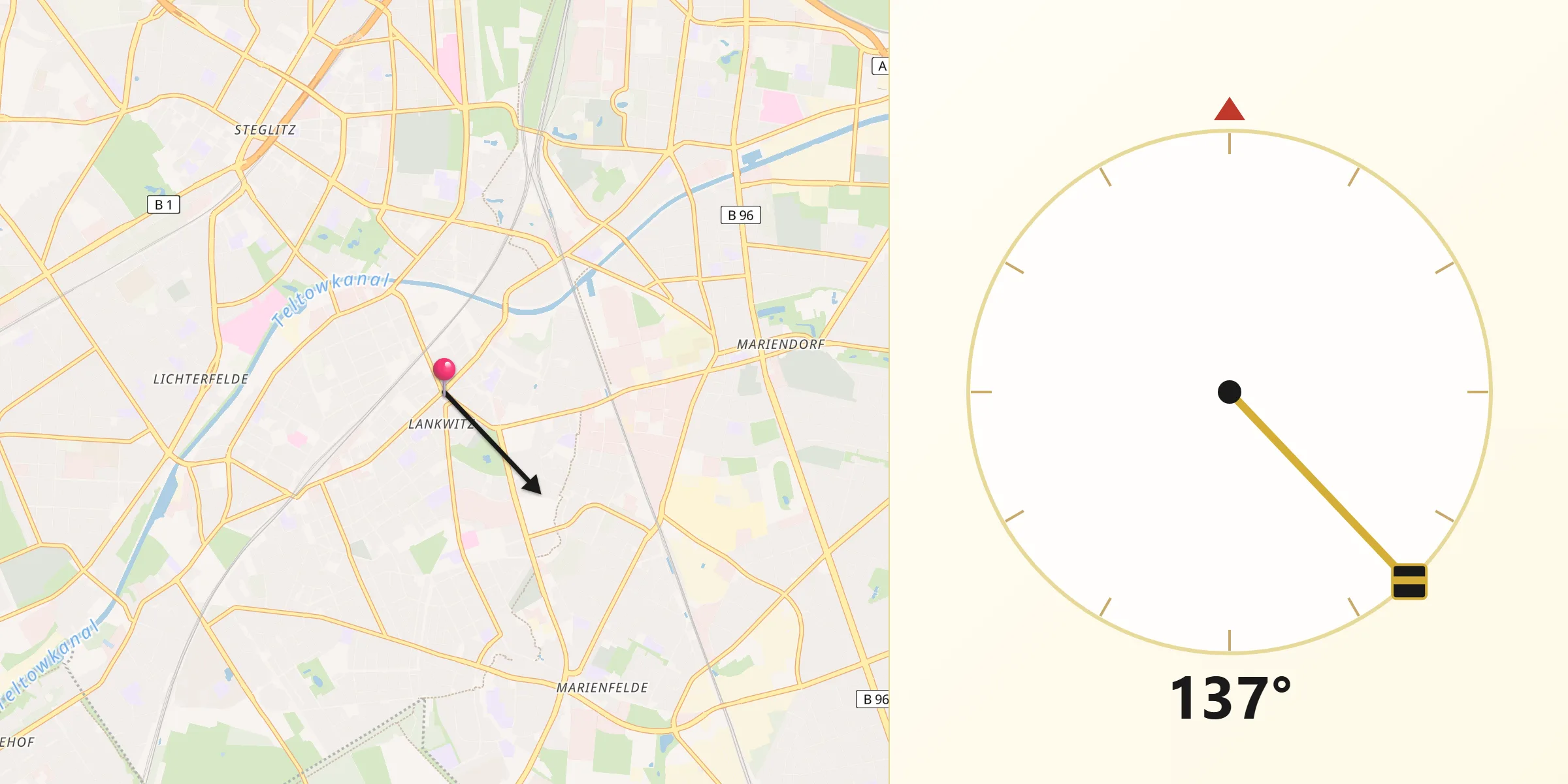 Qibla-Richtung von Berlin-Lankwitz
