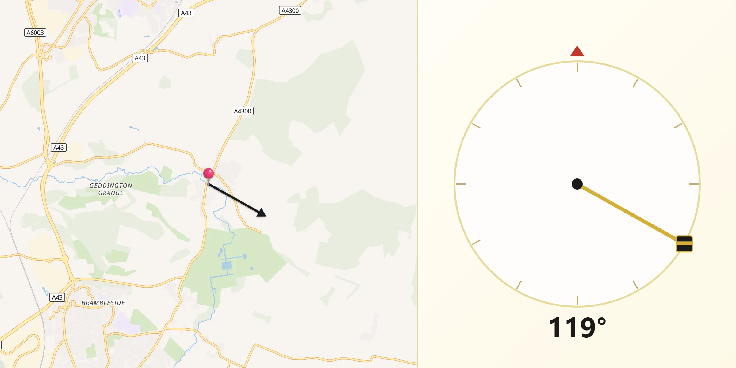 Qibla Direction from Geddington