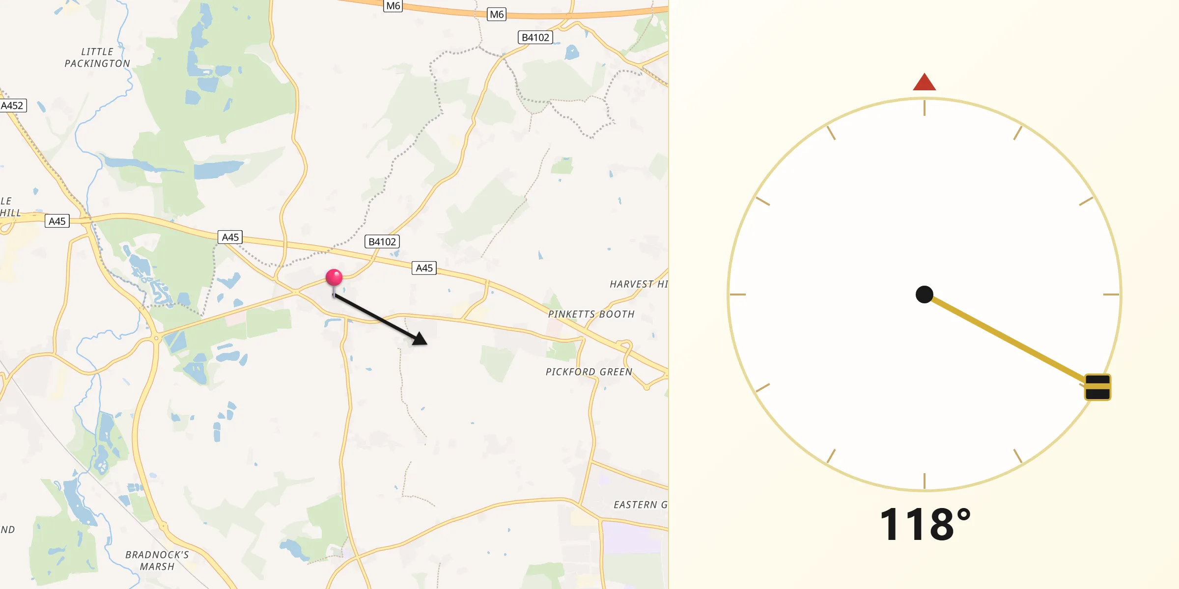 Qibla Direction from Meriden