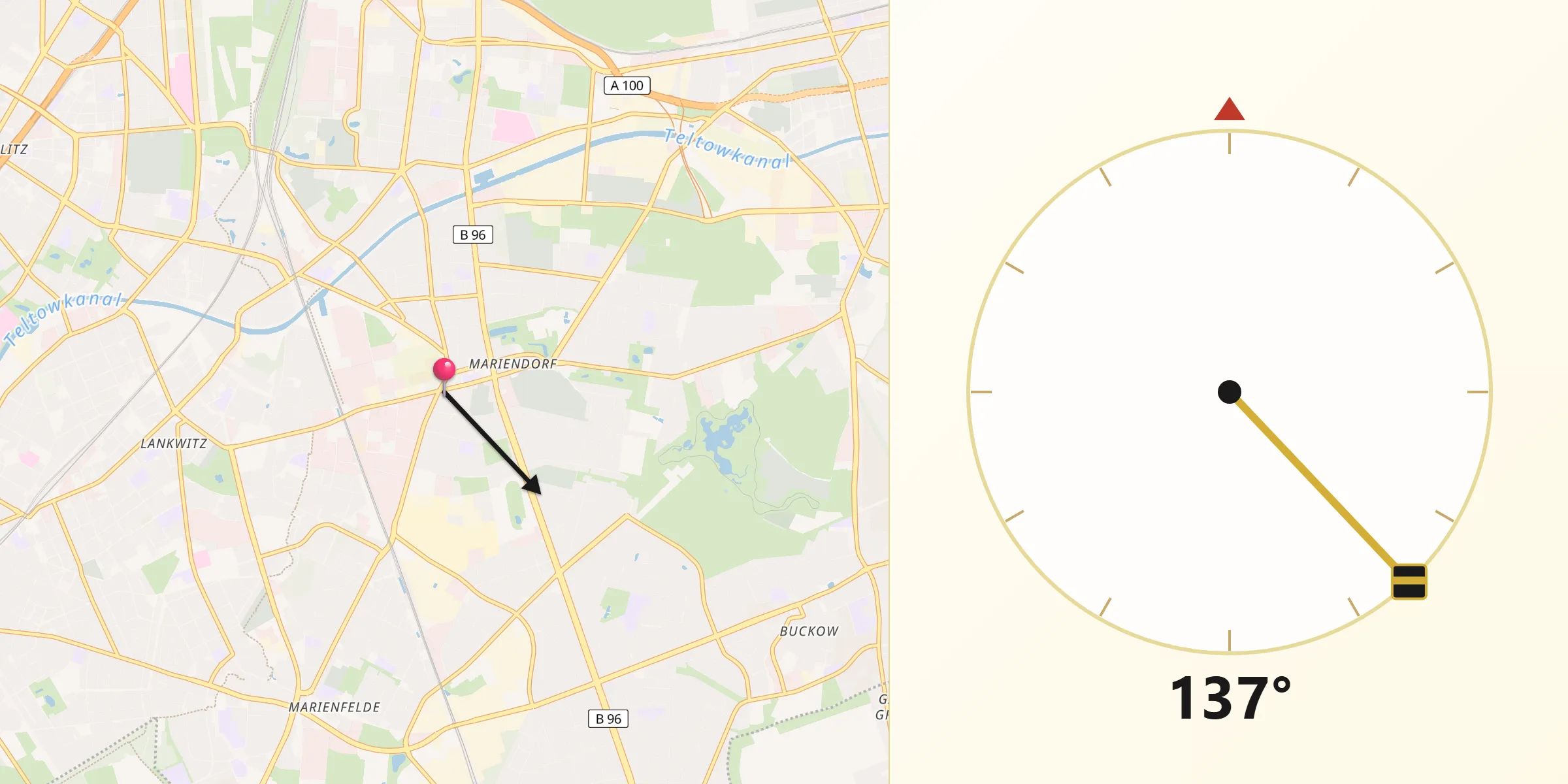 Qibla-Richtung von Berlin-Mariendorf