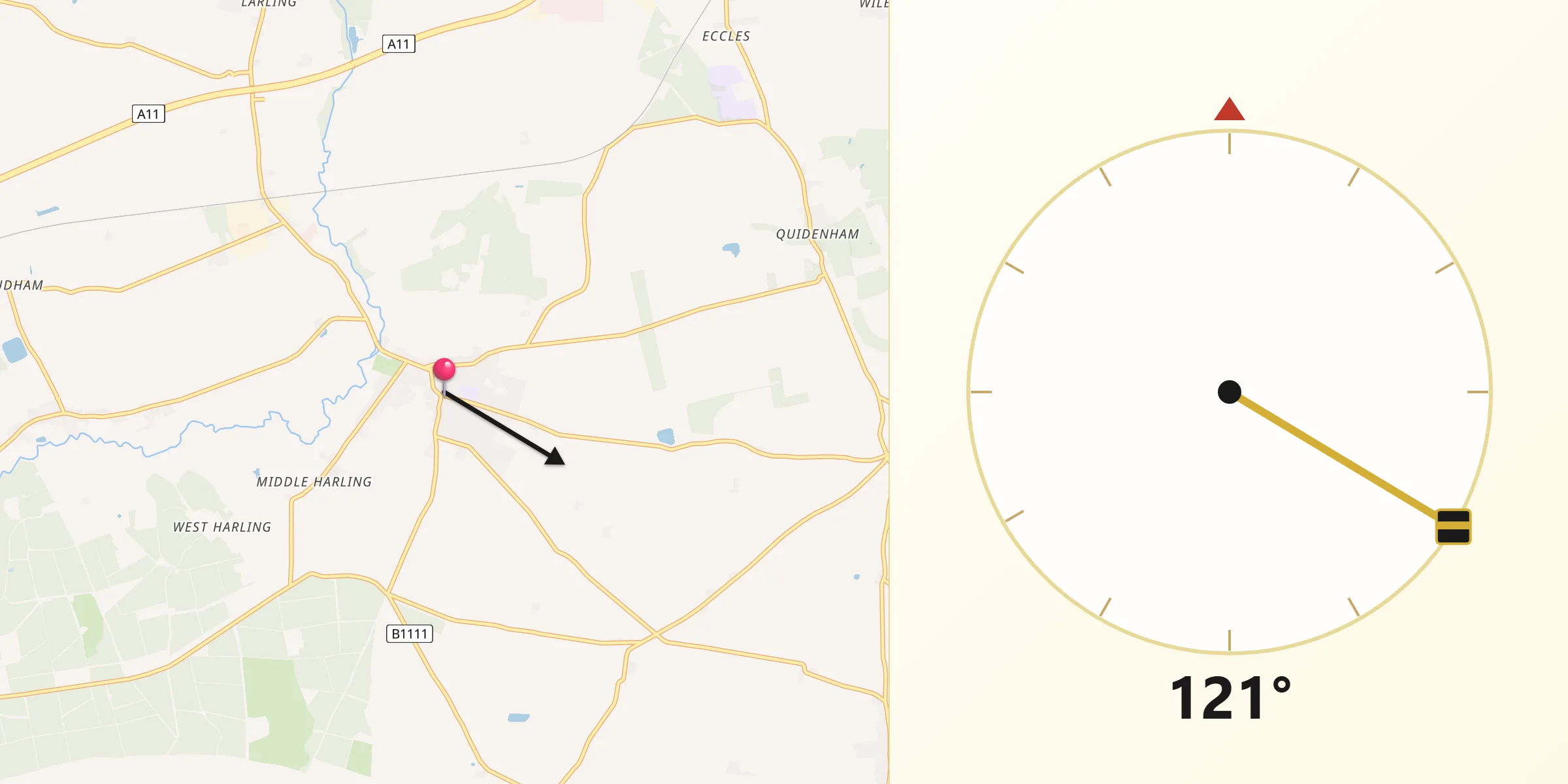 Qibla Direction from East Harling